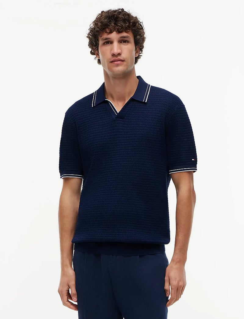 Tommy Hilfiger - DC MEDIUM TEXTURE POLO - gestrickte polohemden - navy iris - 0