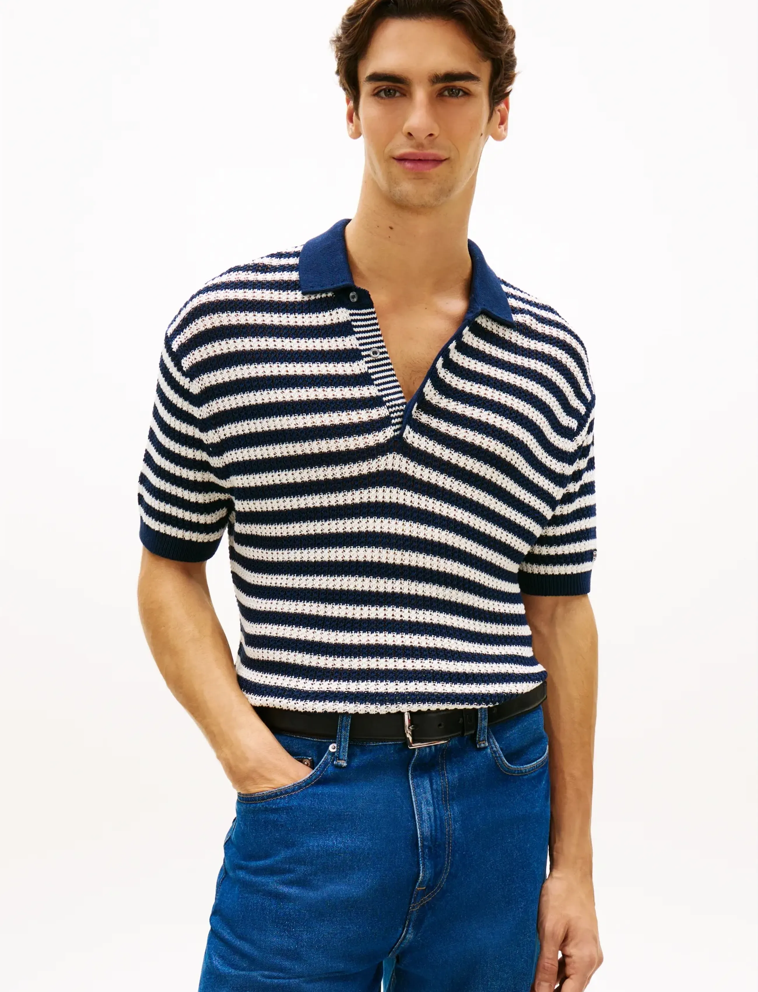 Tommy Hilfiger DC EXTREME TEXTURE POLO - Strickmode - NAVY IRIS WHITE / navy