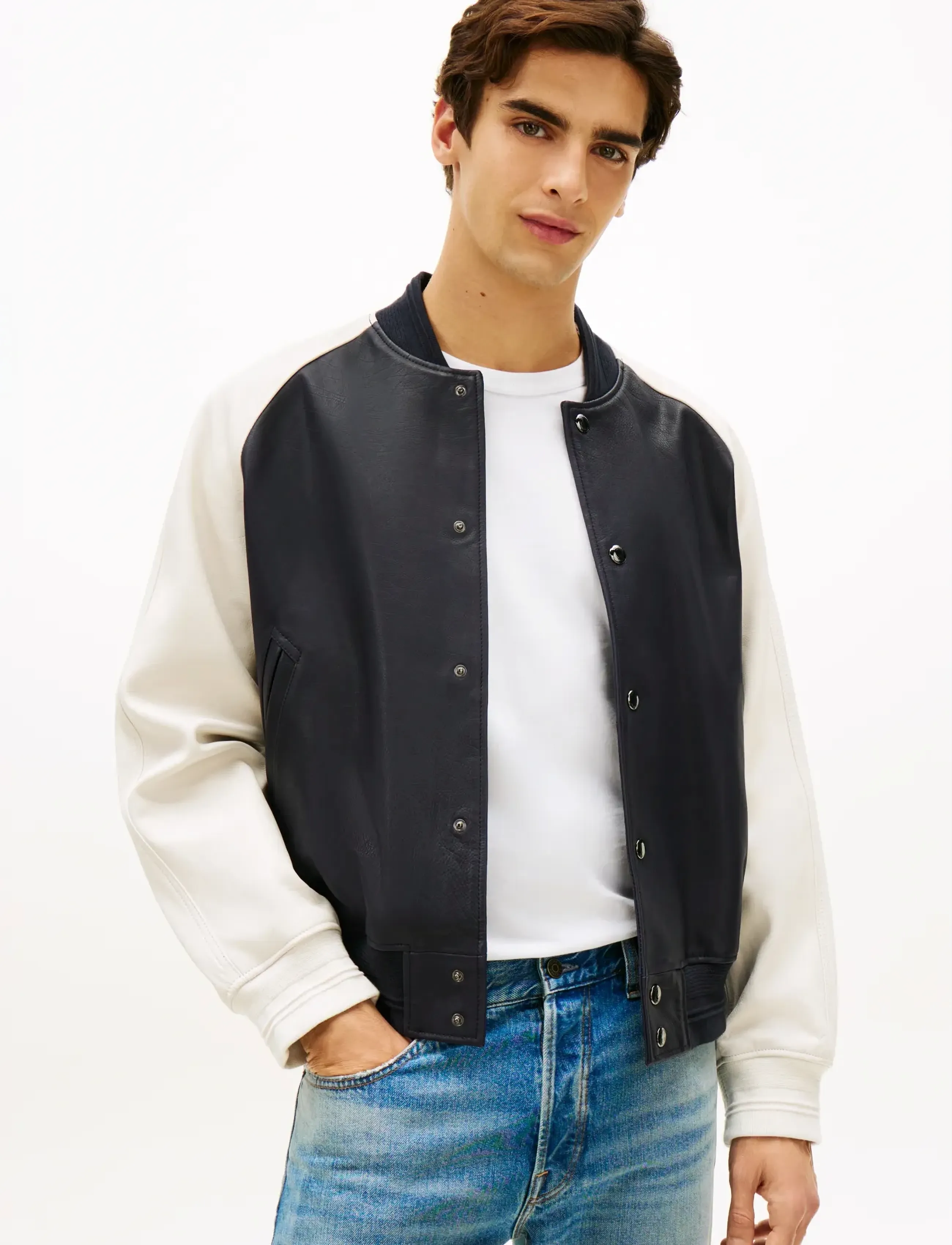 Tommy Hilfiger DC LEATHER VARSITY BOMBER - Designers - NAVY IRIS / navy