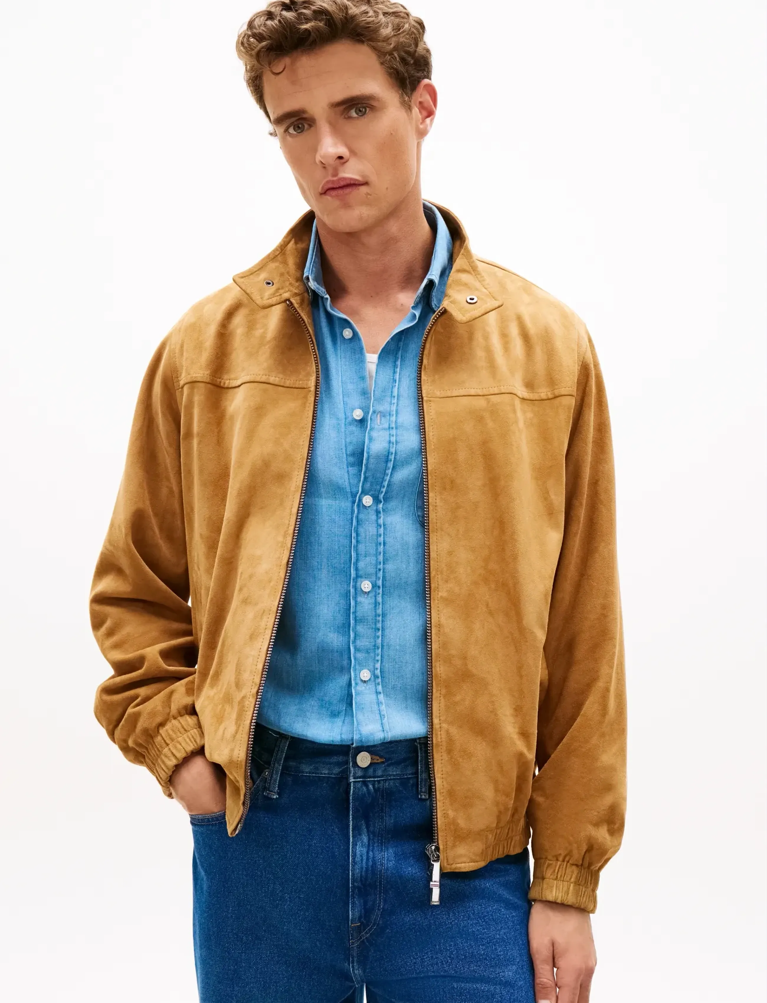 Tommy Hilfiger Dc Essential Leather Jacket, S, Jackets, Beige - Leather, Männerswear