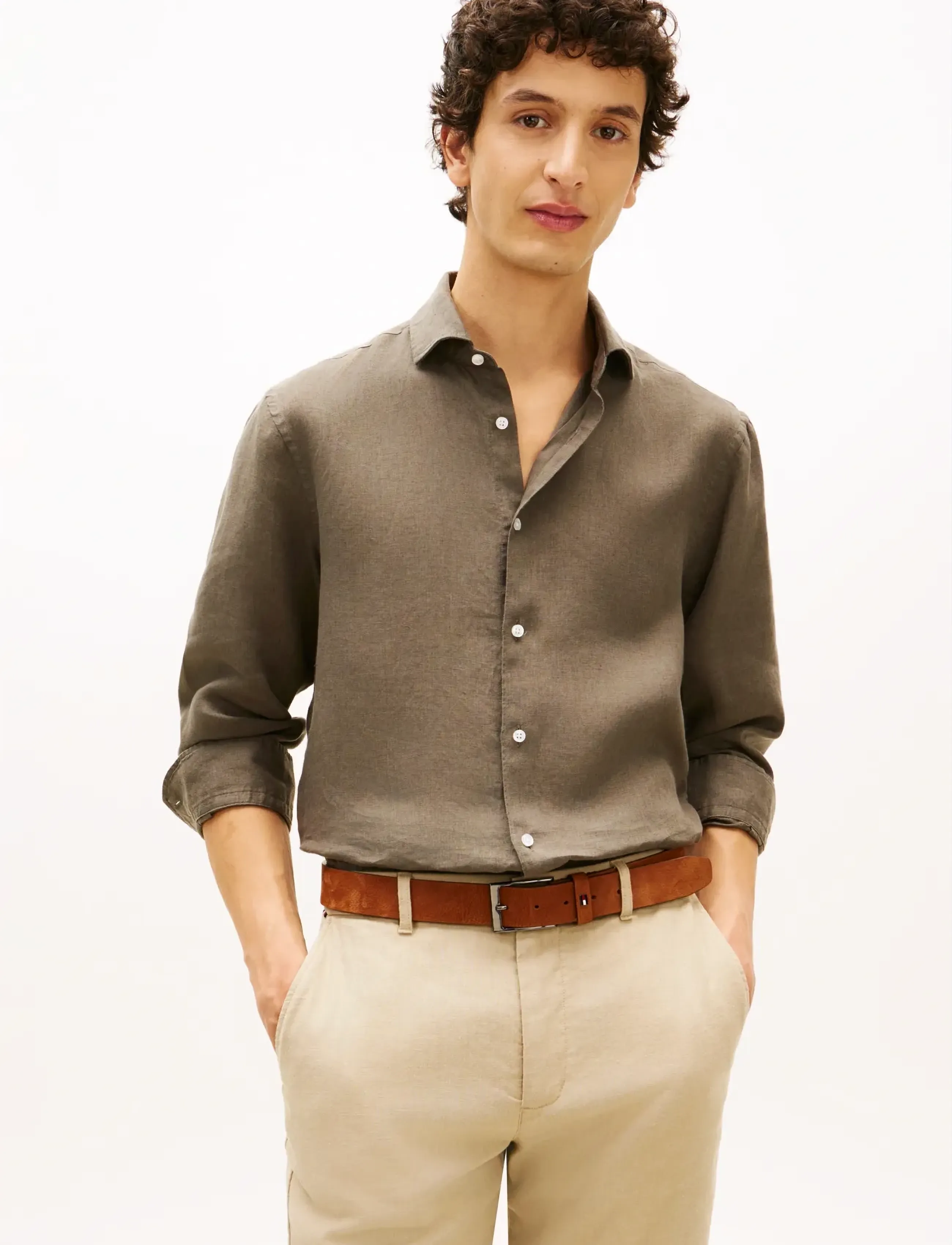 Tommy Hilfiger Dc Linen Shirt, XL, Shirts, Khakigrün - Männerswear