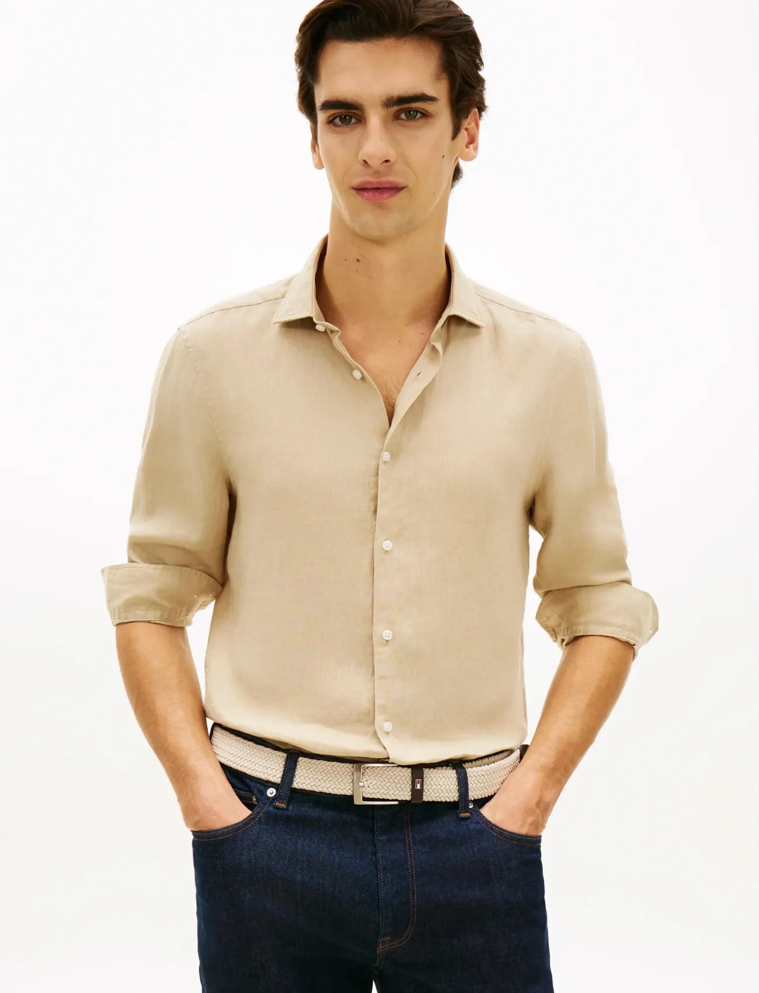 Tommy Hilfiger Dc Linen Shirt, S, Shirts, Beige - Männerswear