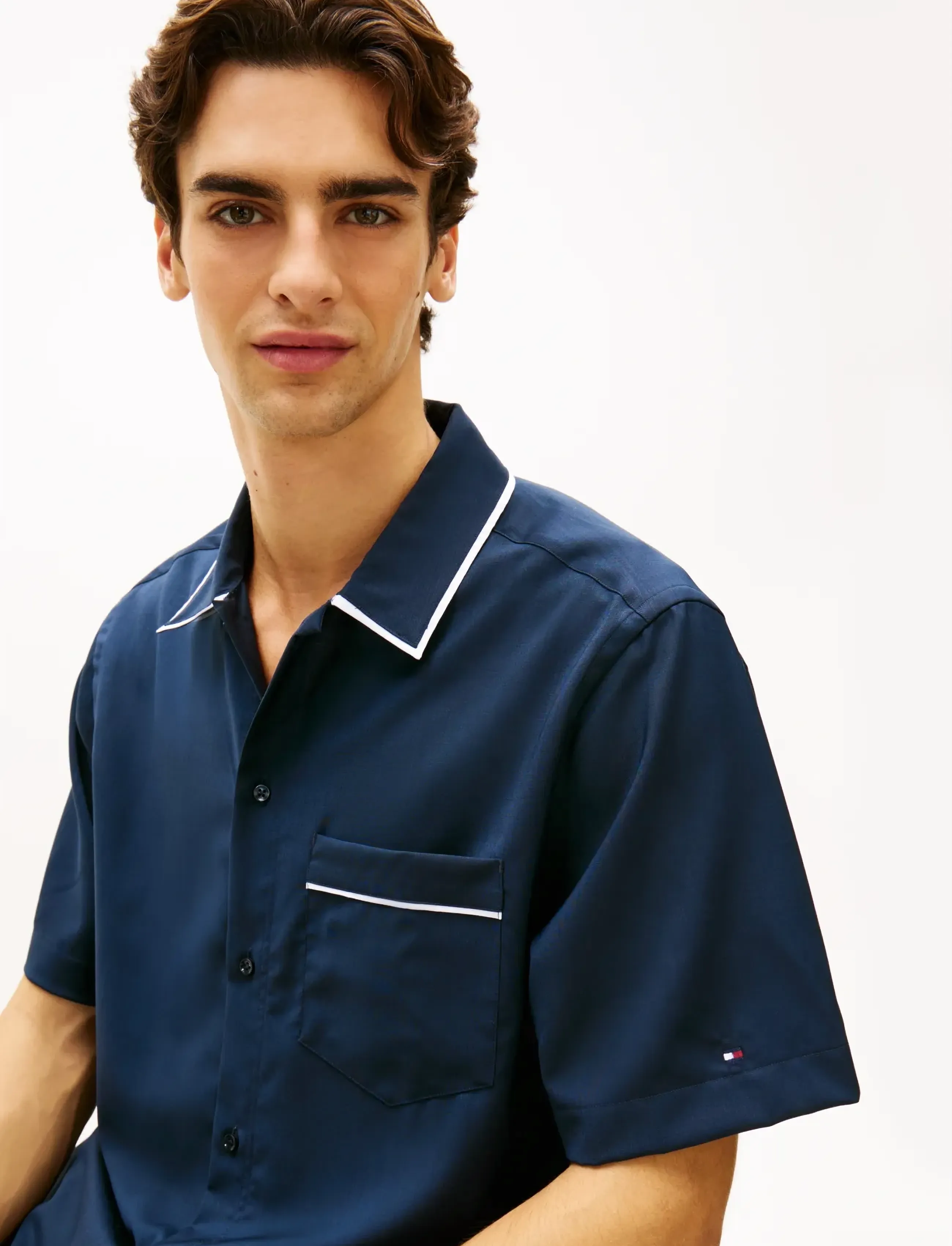Tommy Hilfiger - DC SUMMER WOOL  S/S/ SHIRT - kurzarmhemden - navy iris - 4
