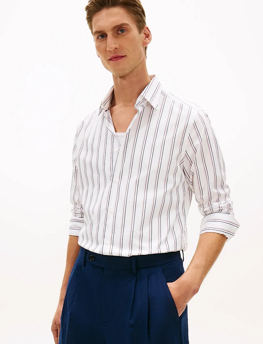 Tommy Hilfiger - DC SEASONAL STRIPE SHIRT - randiga skjortor - magma red multi - 0