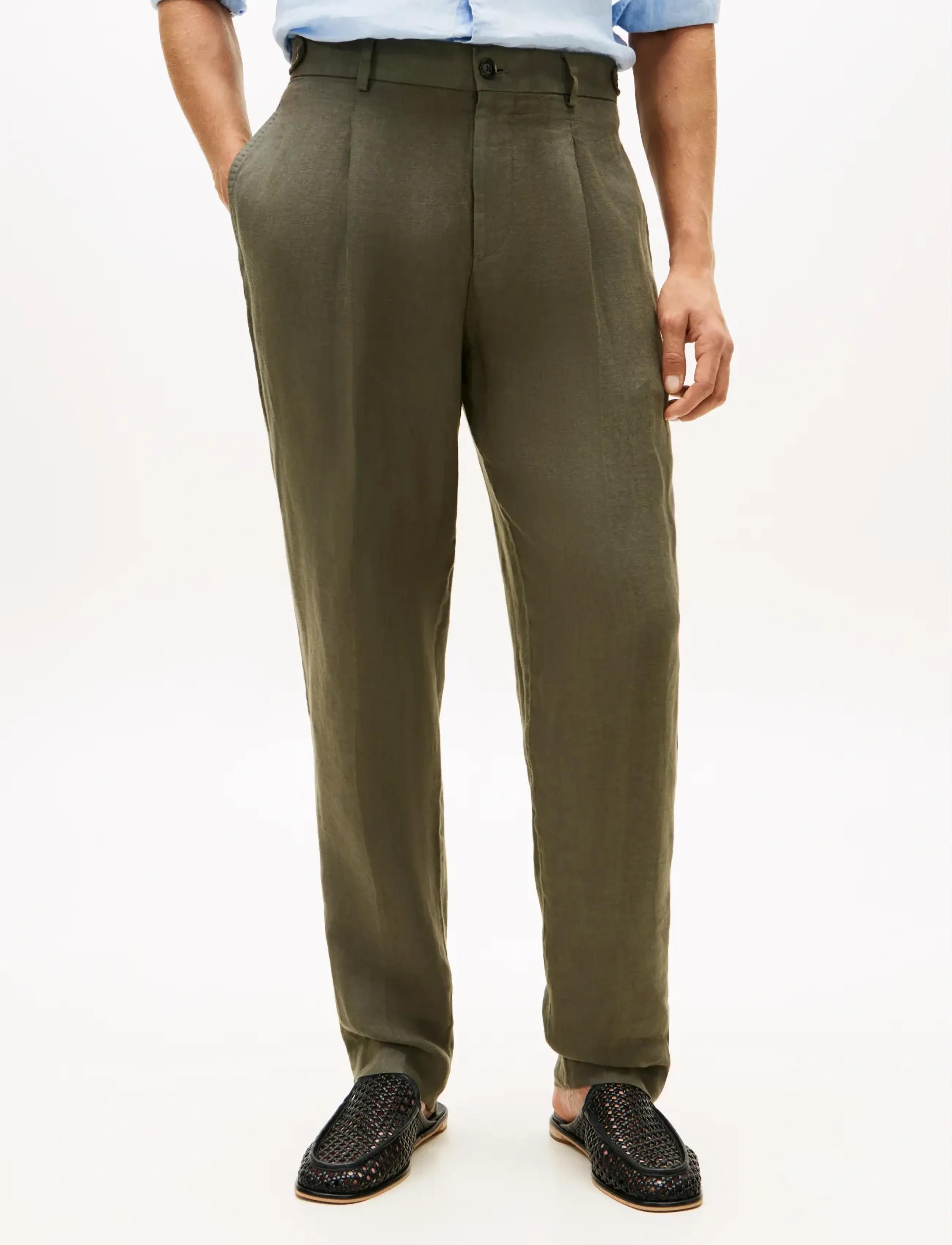Tommy Hilfiger DC GMD LINEN PANTS - Tommy Hilfiger - PLATINUM OLIVE / khaki/green