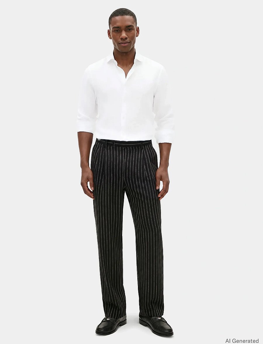 Tommy Hilfiger - DC STRIPE PANTS - linased ülikonnapüksid - black white - 3