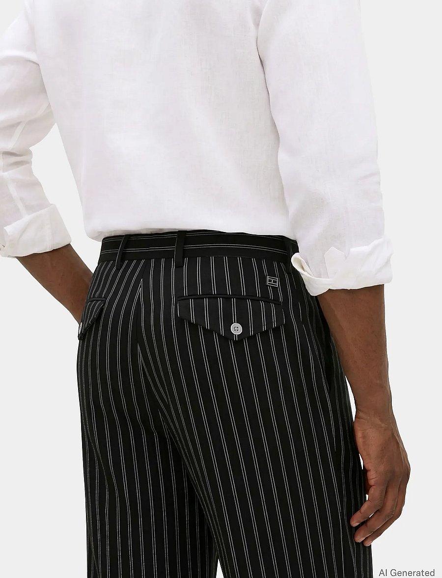 Tommy Hilfiger - DC STRIPE PANTS - linased ülikonnapüksid - black white - 4