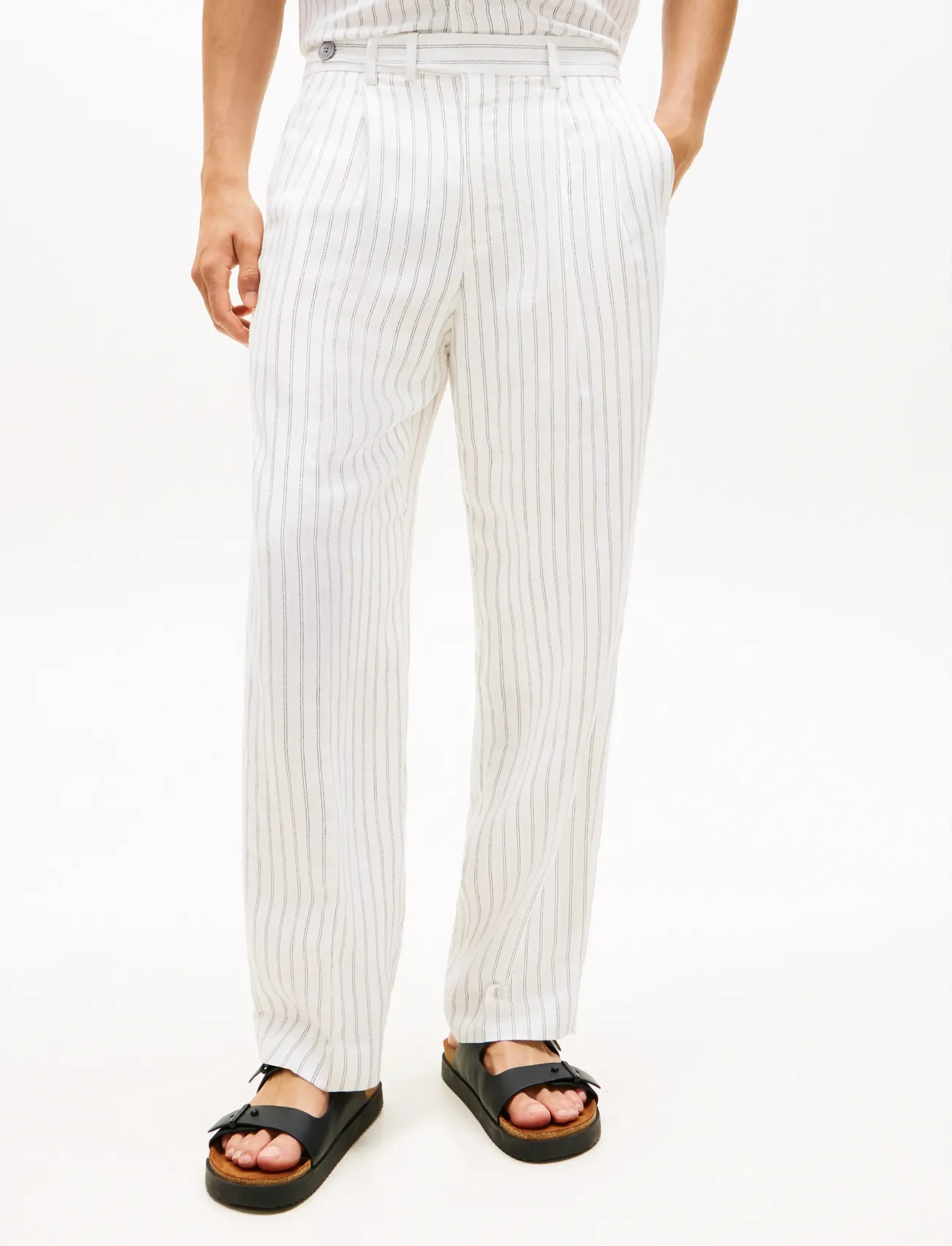 Tommy Hilfiger DC STRIPE PANTS - Formelle Hosen - WHITE BLACK / white
