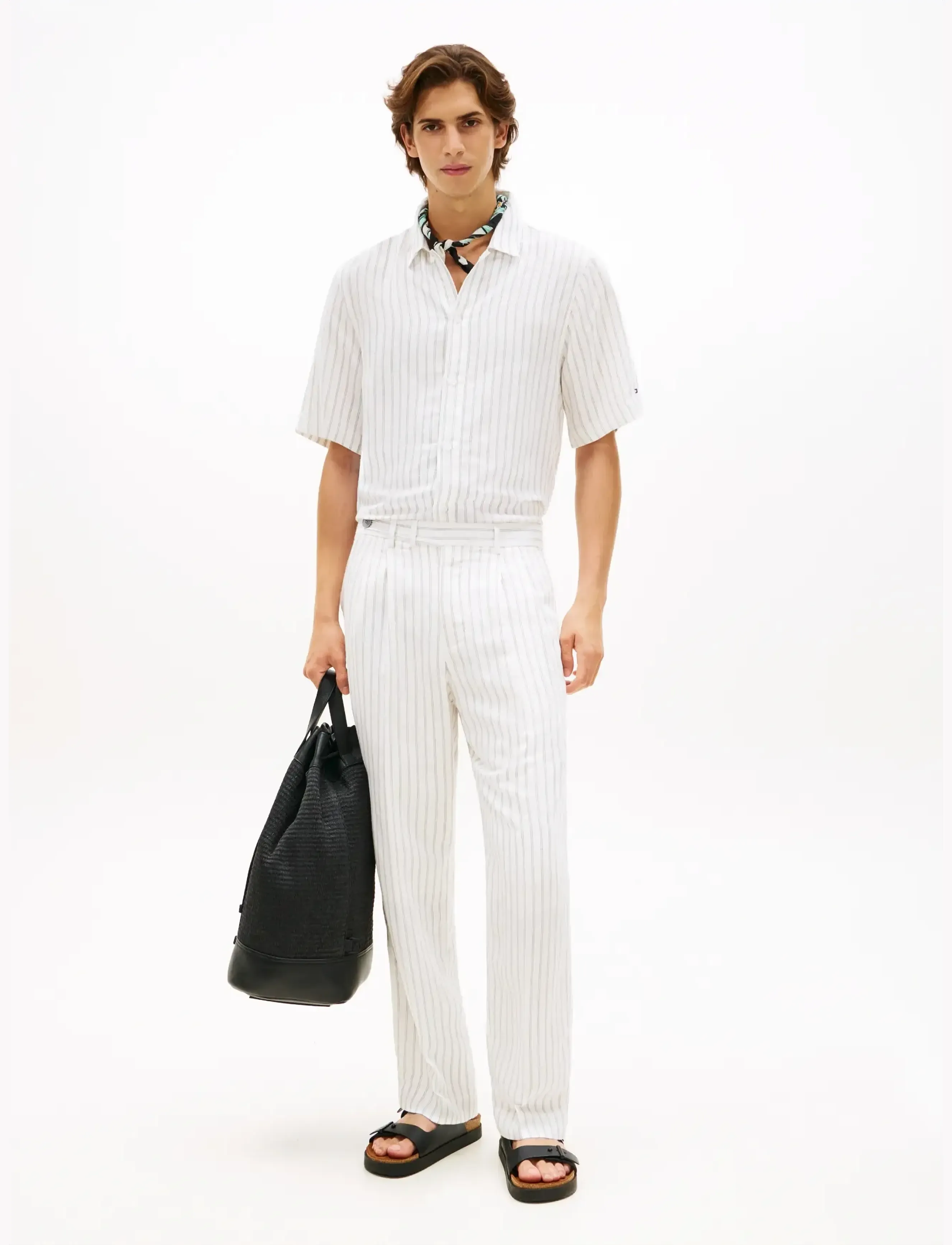 Tommy Hilfiger - DC STRIPE PANTS - leinenhosen - white black - 3
