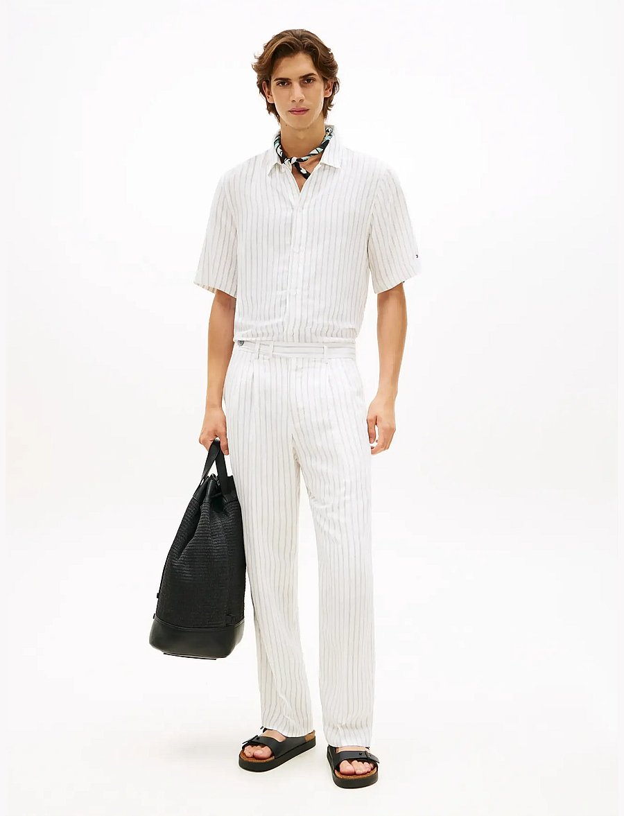 Tommy Hilfiger - DC STRIPE PANTS - linased ülikonnapüksid - white black - 3