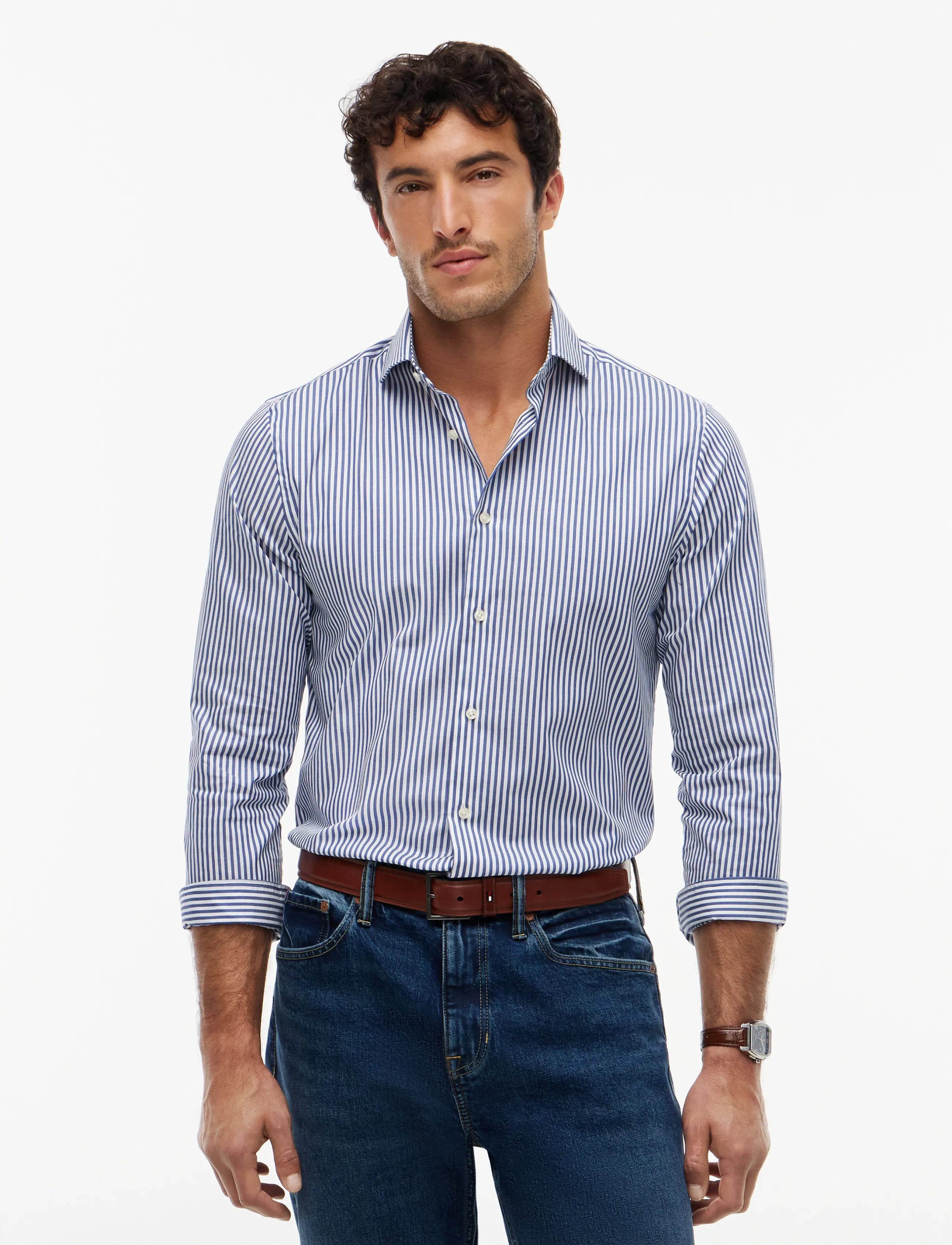 Tommy Hilfiger NY FLEX COLLAR CLSSC STRP SHIRT - Inspiration - BRILLIANT NAVY   WHITE / navy