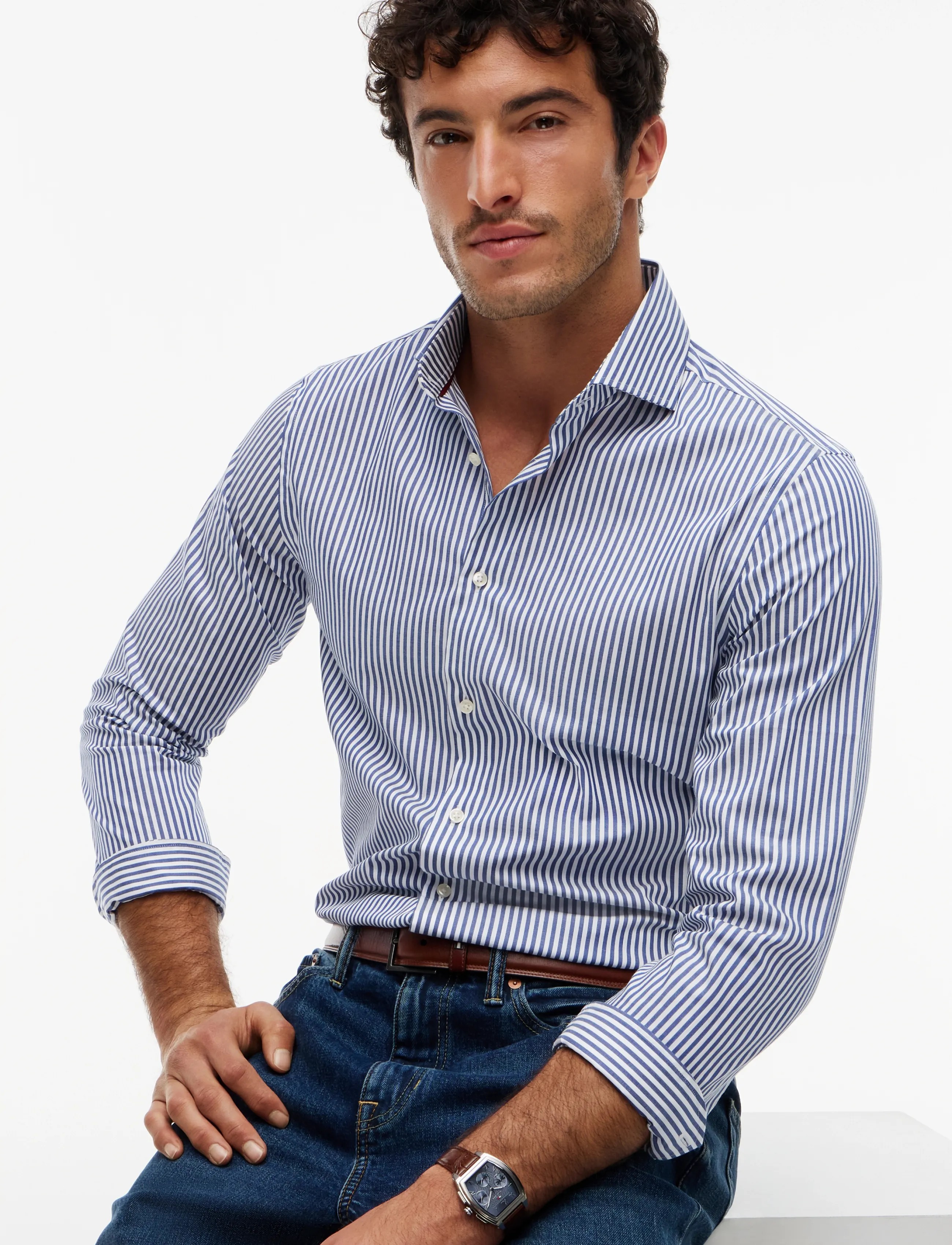 Tommy Hilfiger - NY FLEX COLLAR CLSSC STRP SHIRT - randiga skjortor - brilliant navy   white - 3