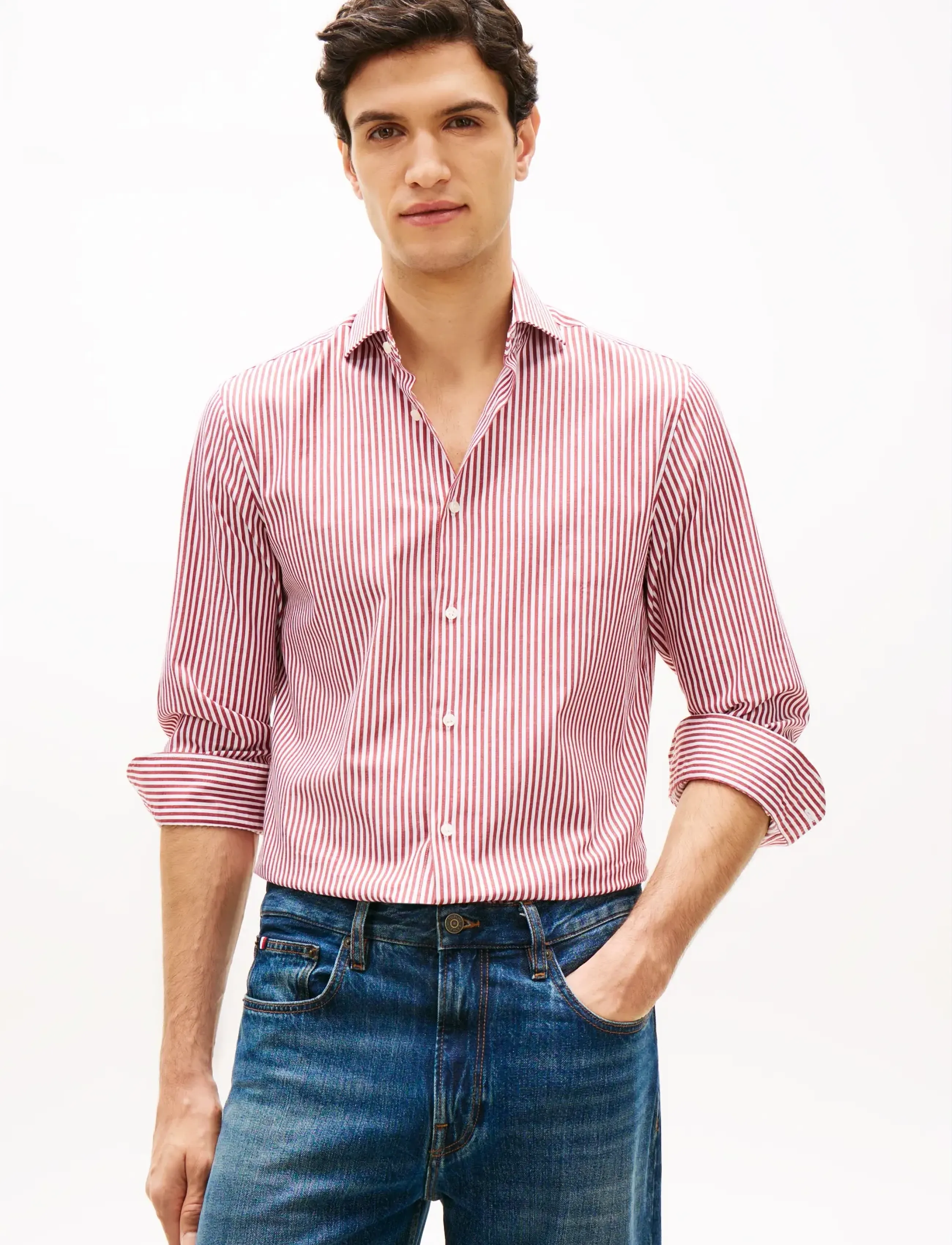Tommy Hilfiger Ny Flex Collar Clssc Strp Shirt, R/45, Red, Shirts > Striped Shirts, Herre