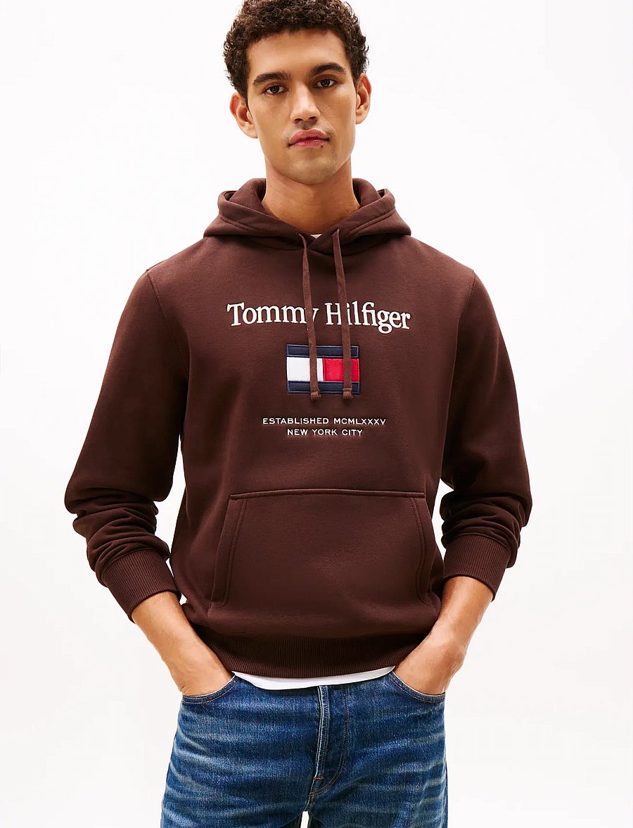 Tommy Hilfiger - TOMMY EMBRO FLAG HOODIE - kapuutsiga pusad - chocolate - 0