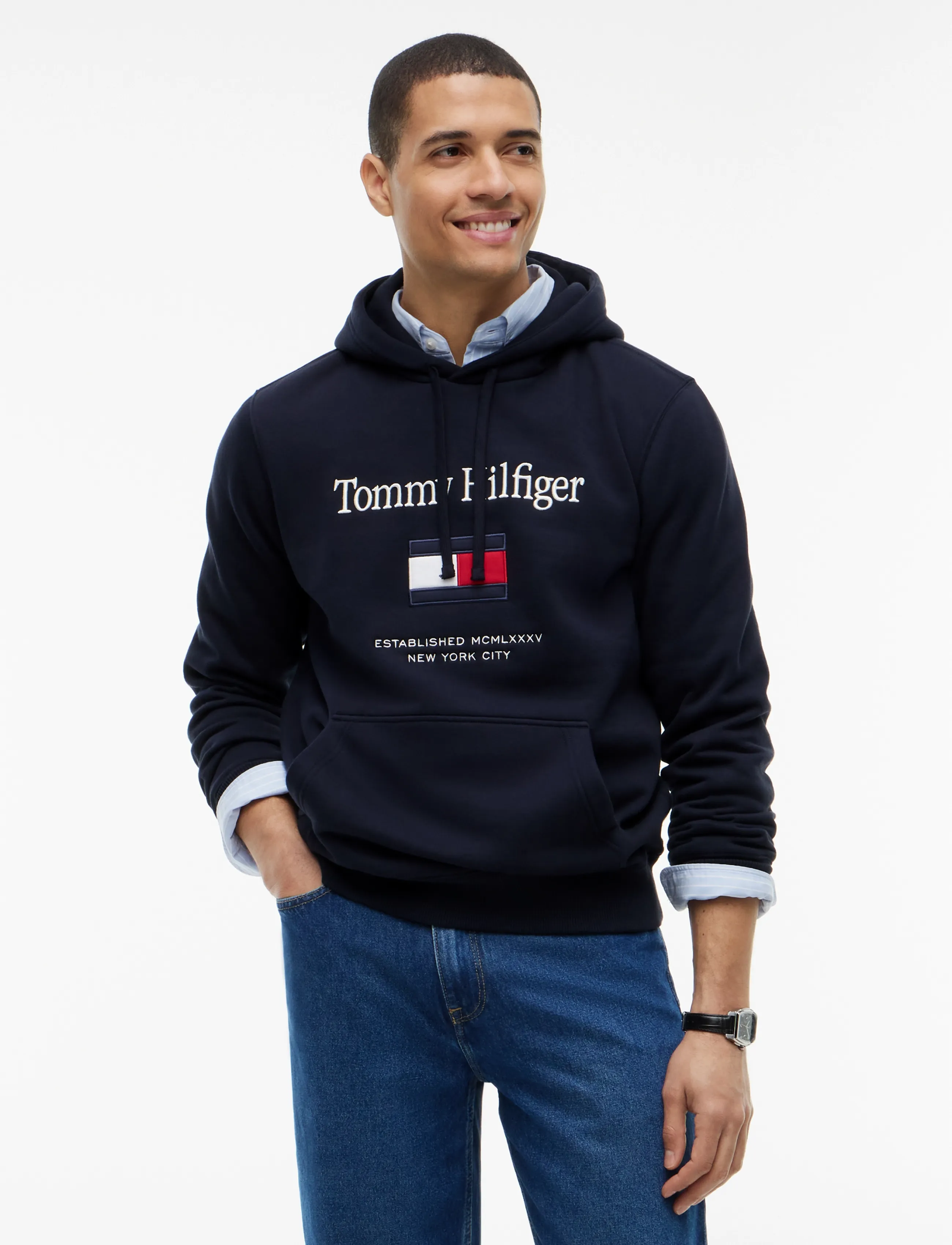 Tommy Hilfiger HILFIGER EMBRO FLAG HOODIE - Hoodies - NAVY BLUE / navy