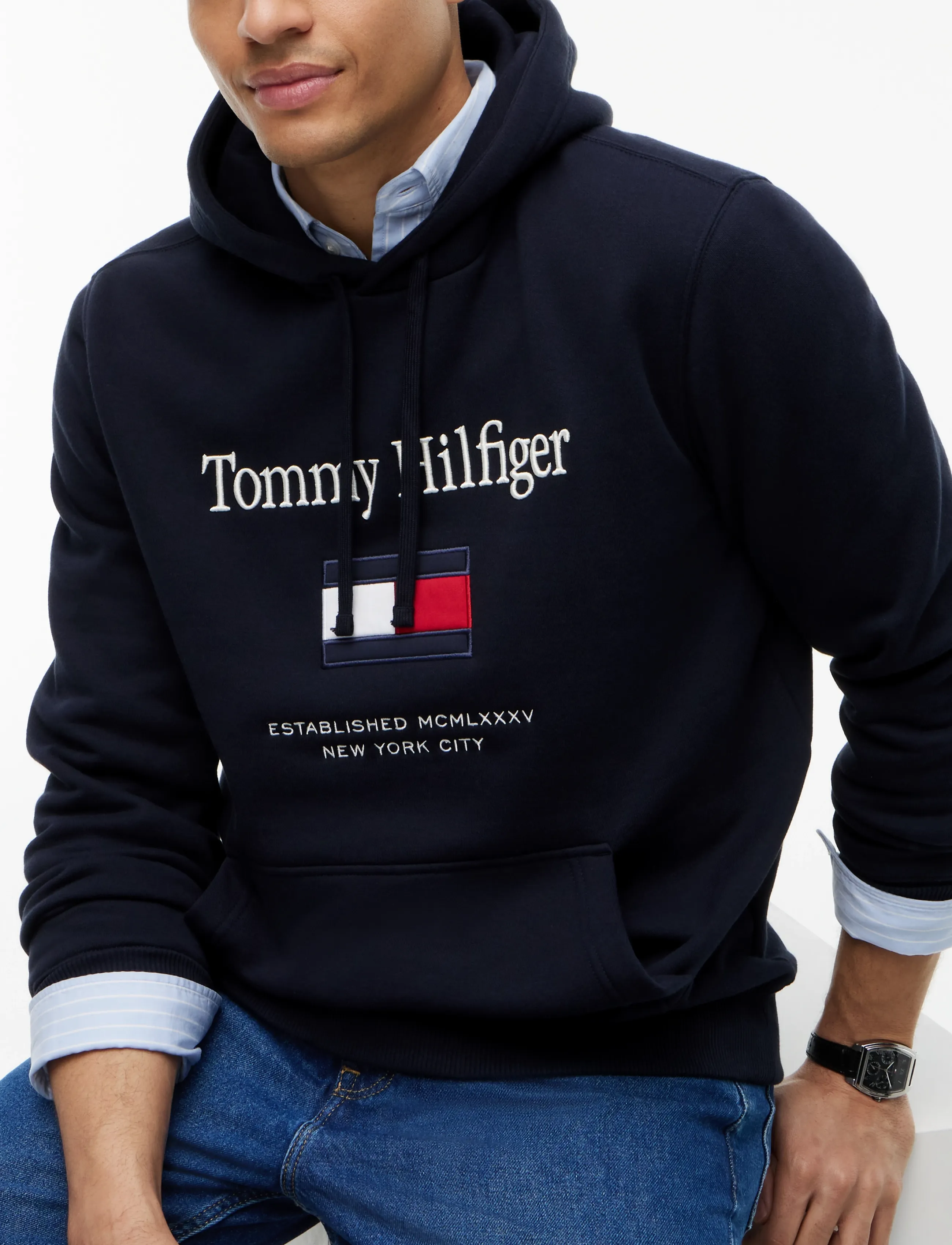 Tommy Hilfiger - HILFIGER EMBRO FLAG HOODIE - hoodies - navy blue - 4