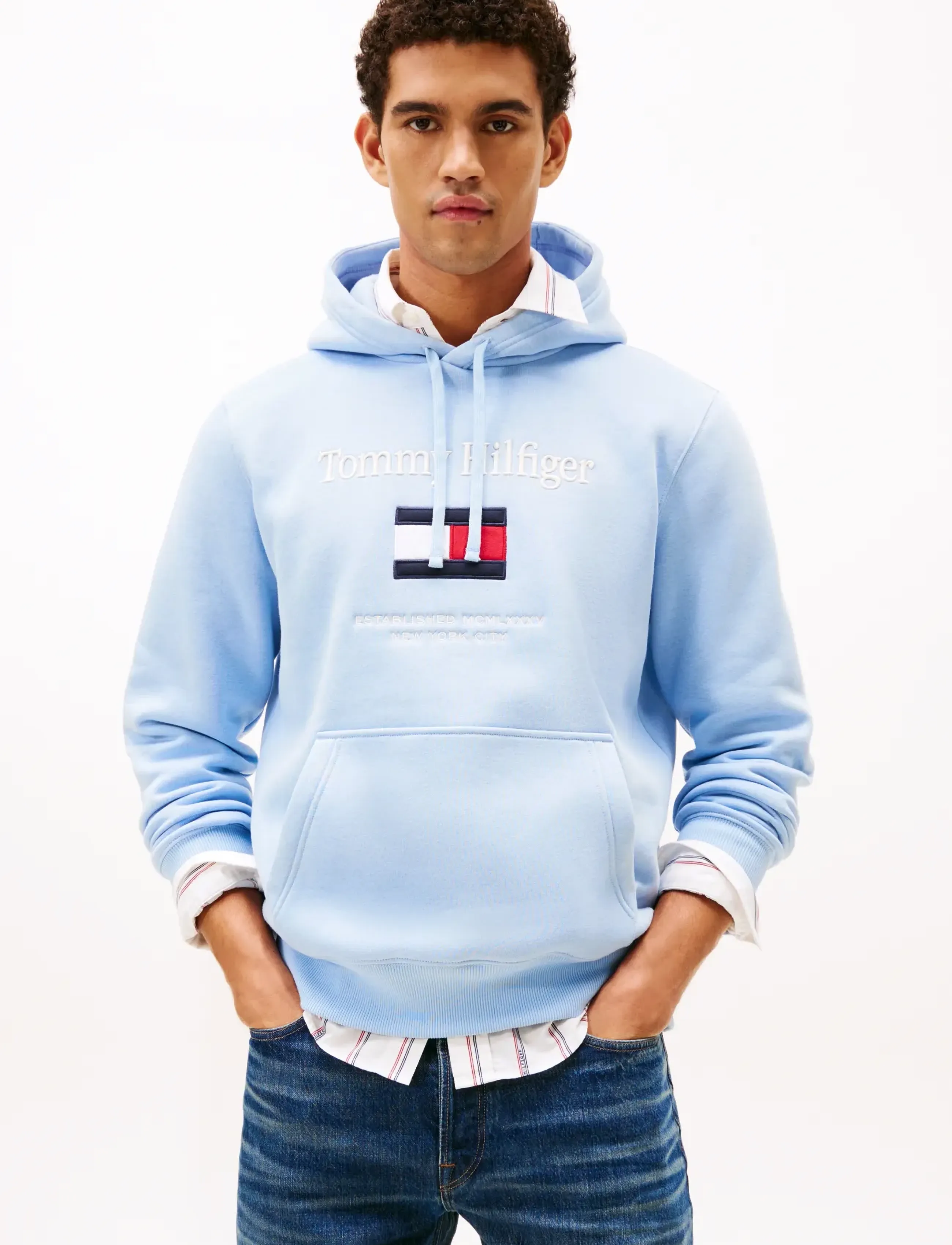 Tommy Hilfiger TOMMY EMBRO FLAG HOODIE - Kläder - WELL WATER / blue