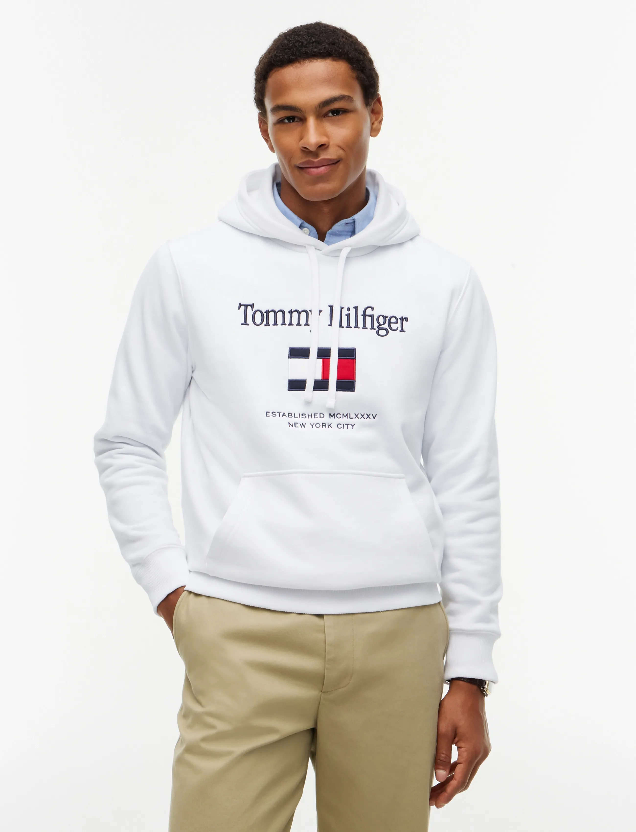 Tommy Hilfiger Embro Flag Hoodie, S, Sweatshirts & Hoodies, Weiß - Männerswear