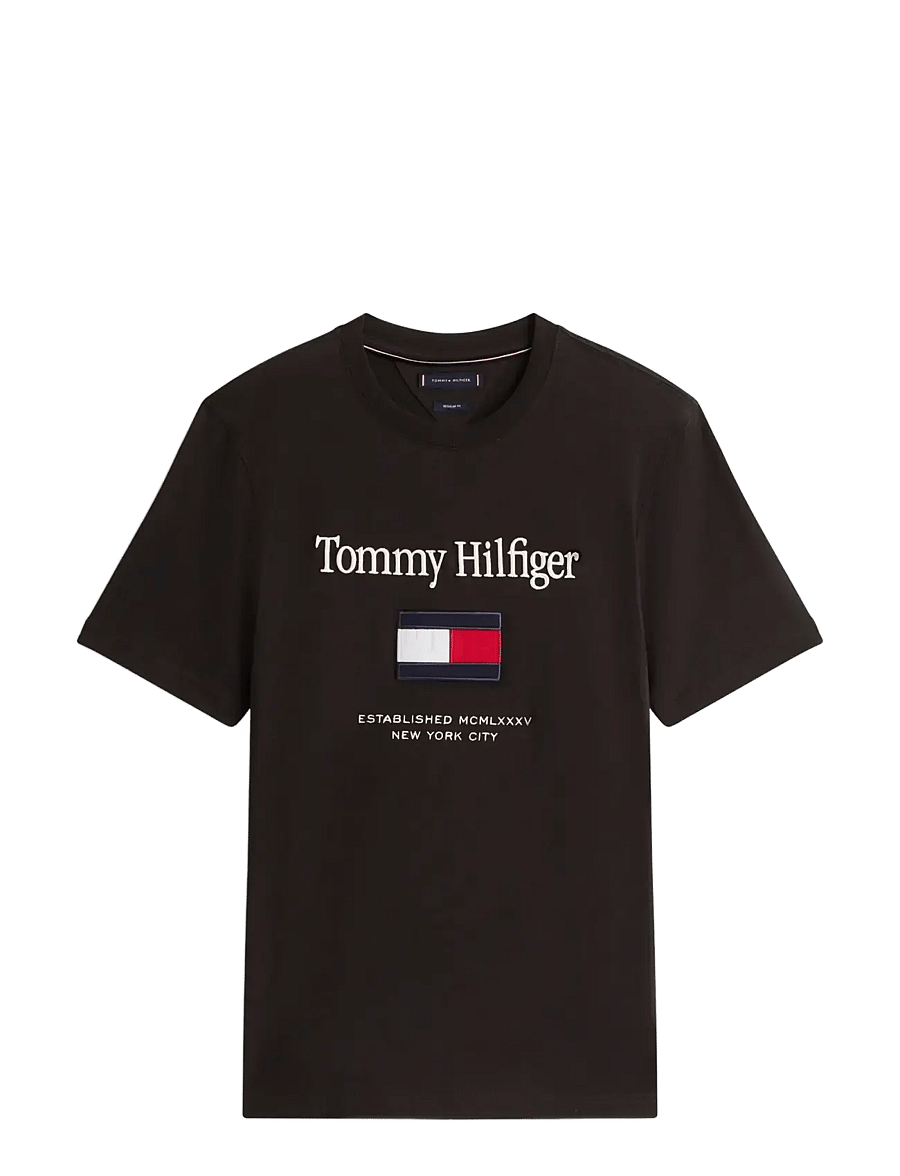 Tommy Hilfiger - HILFIGER EMBRO FLAG T-SHIRT - kortärmade t-shirts - black - 1