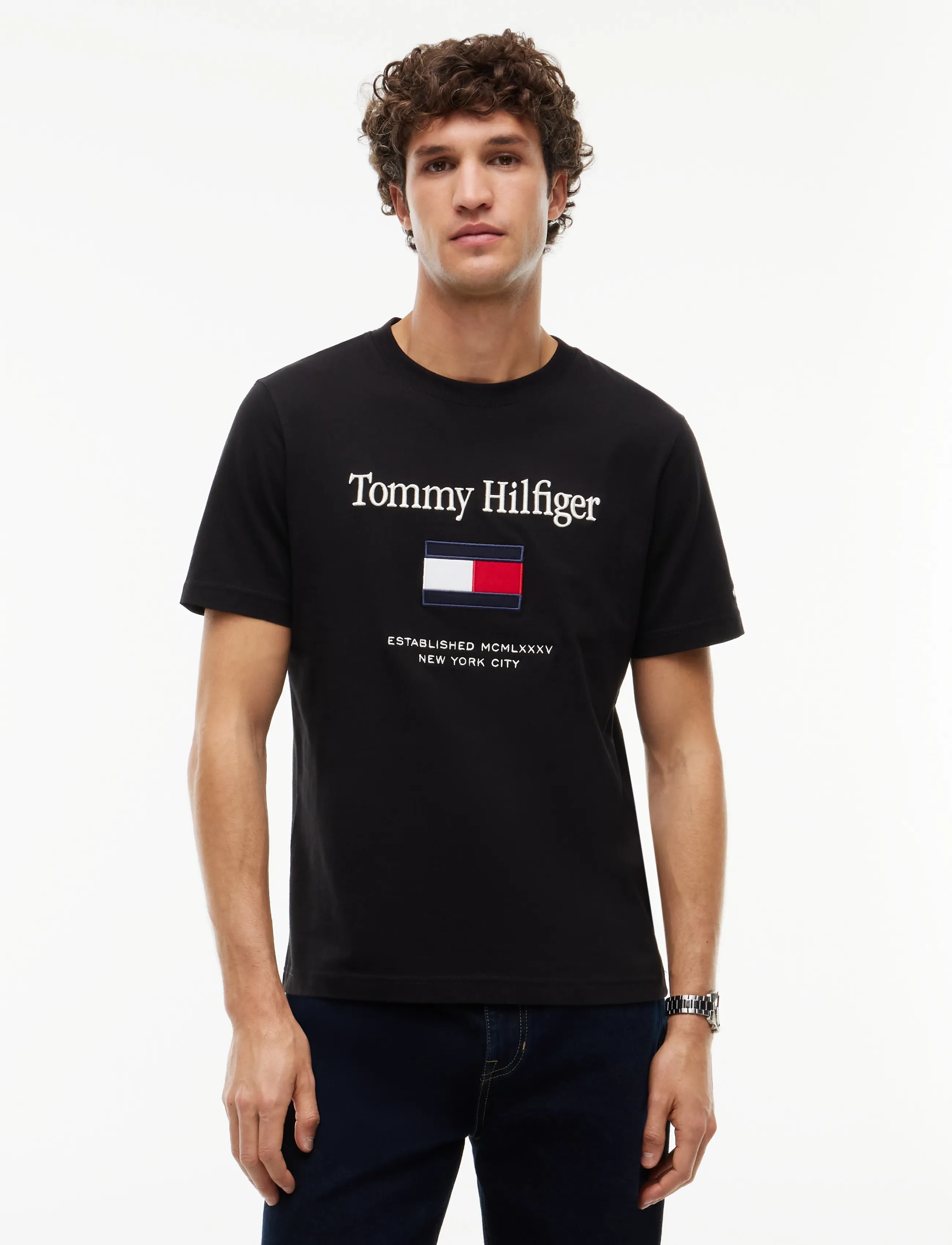 Tommy Hilfiger Hilfiger Embro Flag T-Shirt, XL, Black, T-Shirts > Kortærmede, Herre
