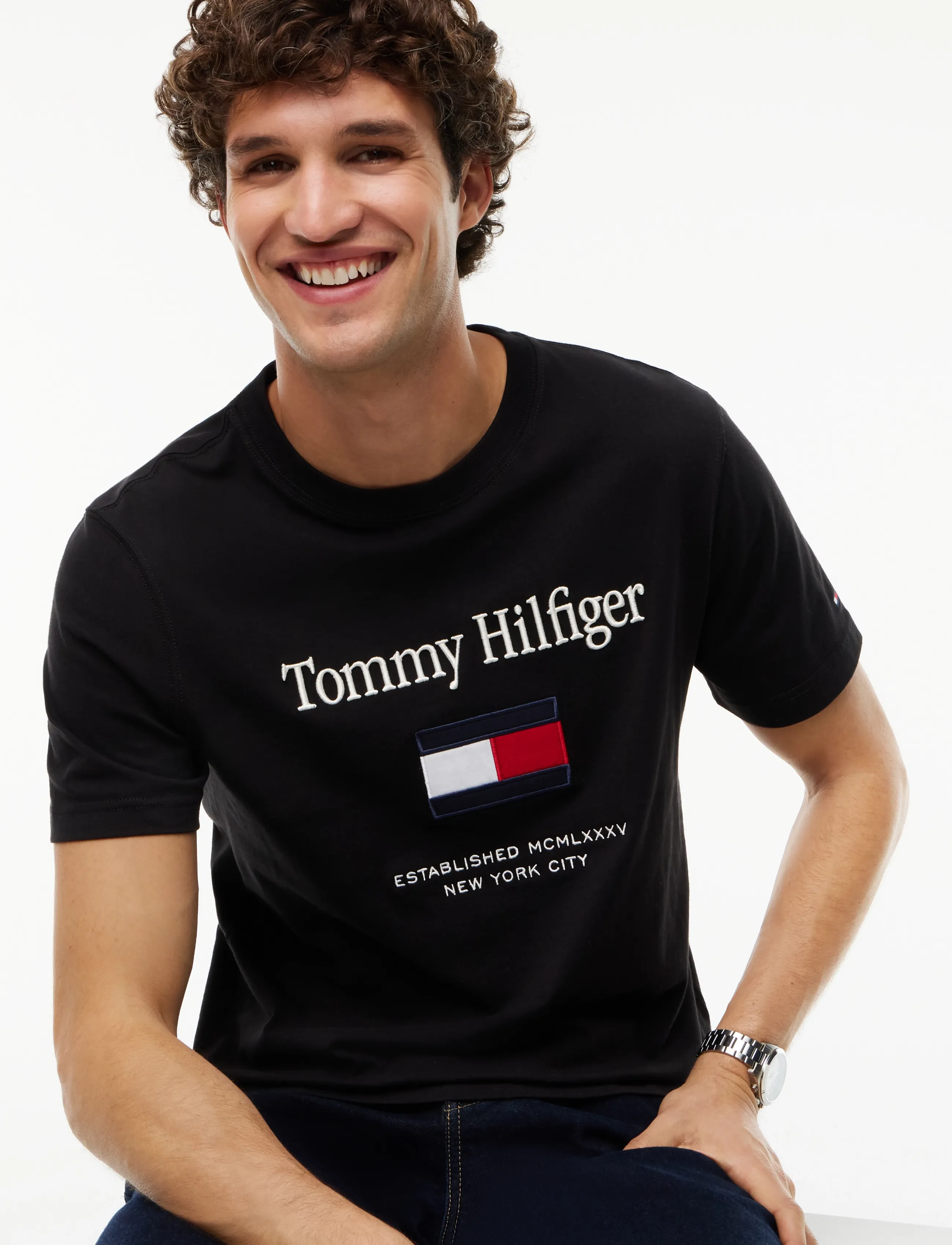Tommy Hilfiger - HILFIGER EMBRO FLAG T-SHIRT - kurzärmelige - black - 3