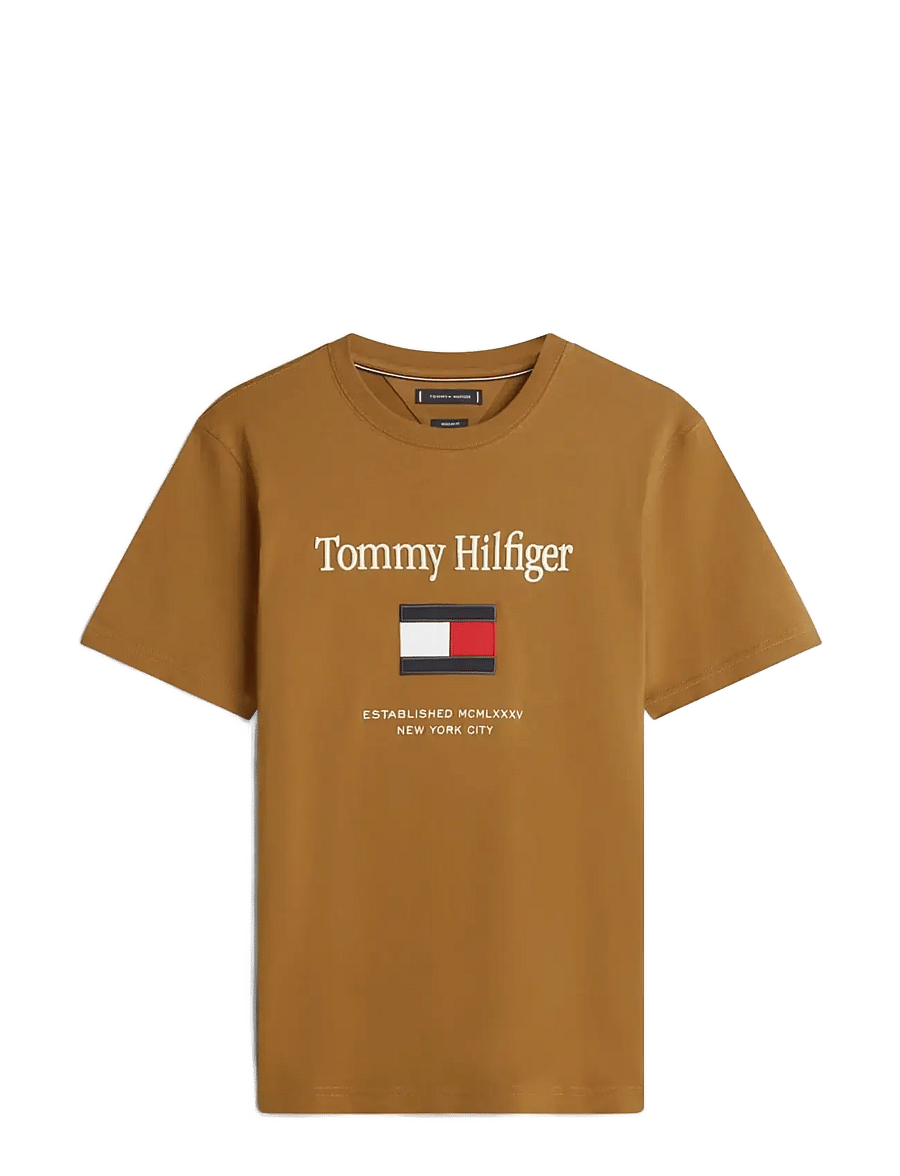 Tommy Hilfiger - HILFIGER EMBRO FLAG T-SHIRT - kortärmade t-shirts - highland khaki - 1