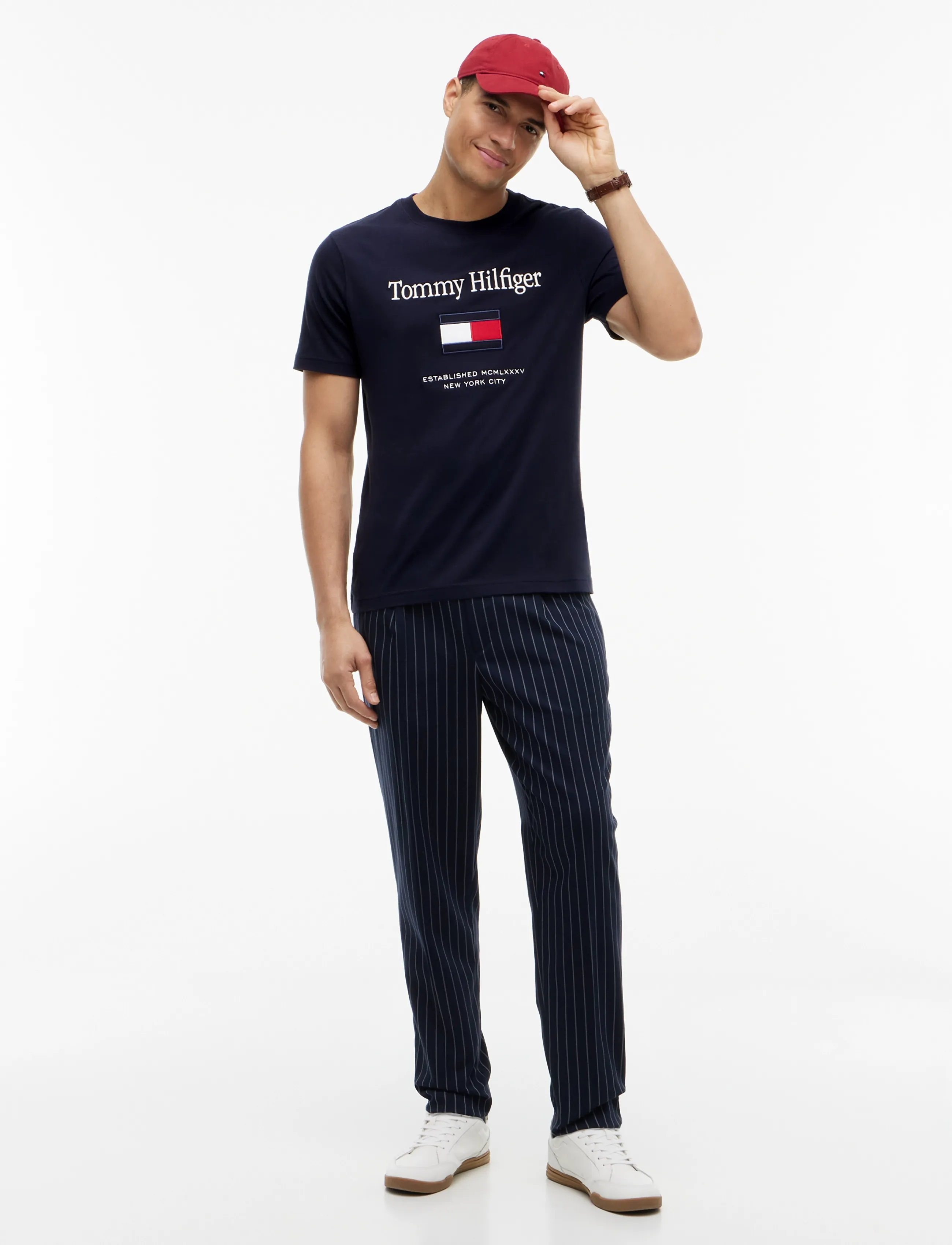 Tommy Hilfiger - HILFIGER EMBRO FLAG T-SHIRT - short-sleeved t-shirts - navy blue - 4