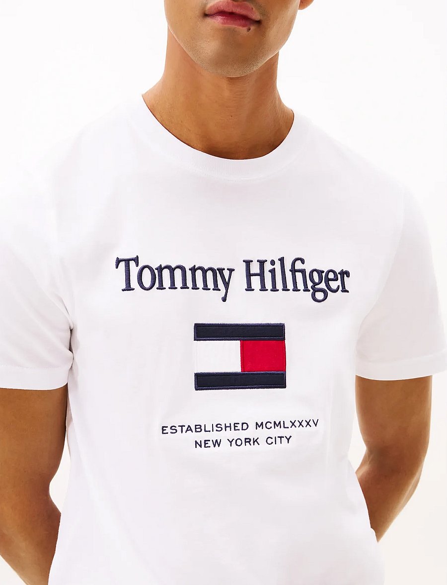 Tommy Hilfiger - HILFIGER EMBRO FLAG T-SHIRT - stutterma bolir - white - 5