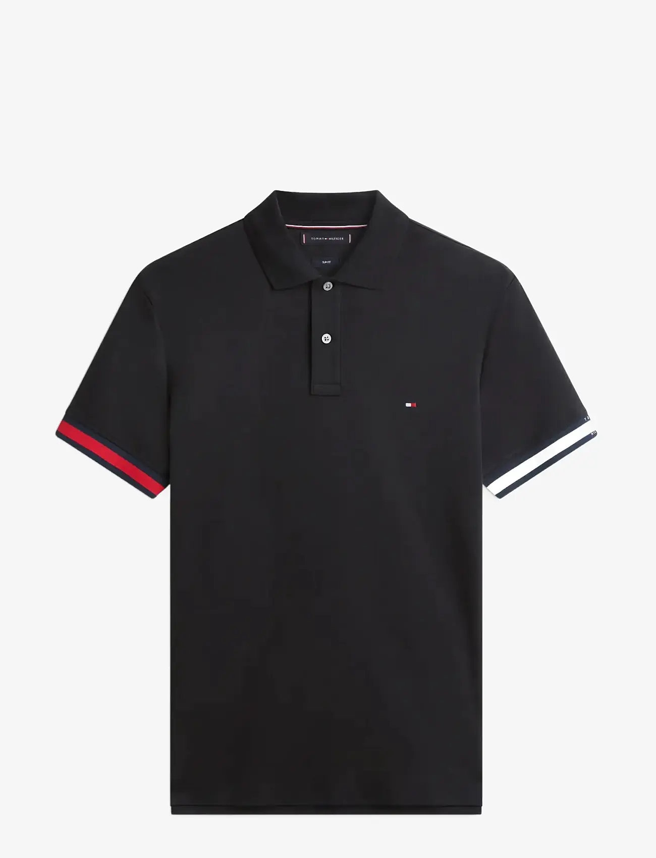 Tommy Hilfiger - RWB CUFF LIQUID COTTON SLIM POLO - kortærmede poloer - black - 1
