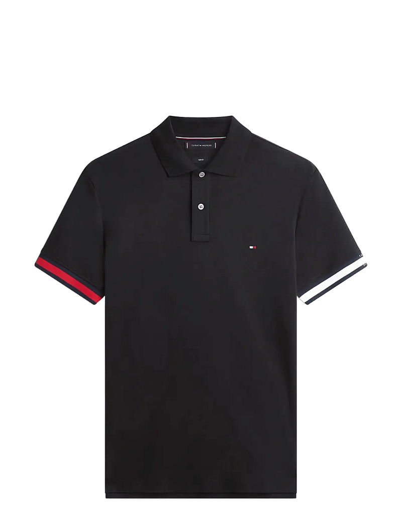 Tommy Hilfiger - RWB CUFF LIQUID COTTON SLIM POLO - kortærmede poloer - black - 1