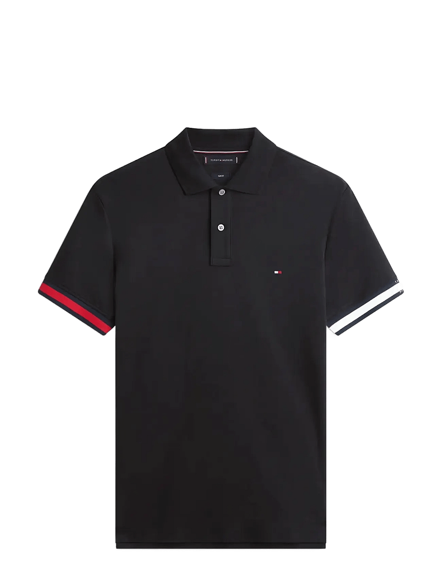 Tommy Hilfiger - RWB CUFF LIQUID COTTON SLIM POLO - kortærmede poloer - black - 1