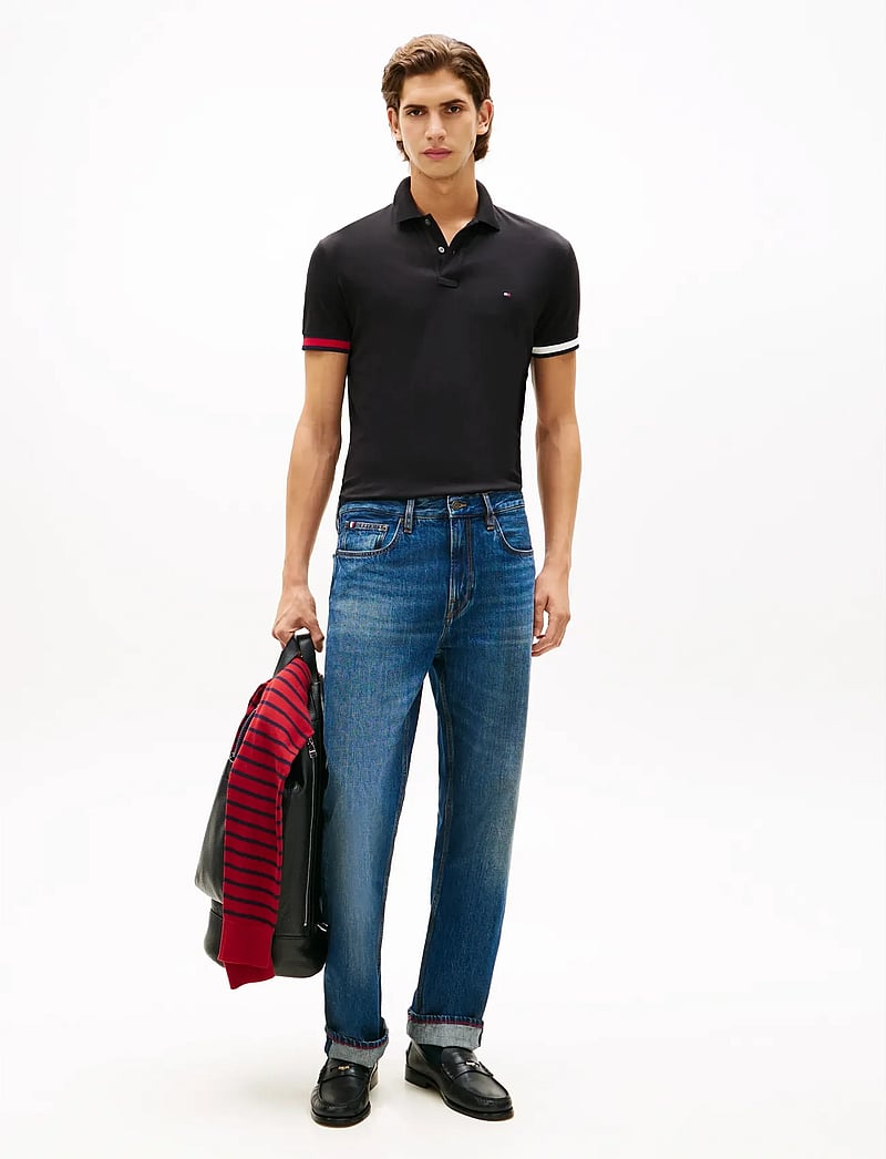 Tommy Hilfiger - RWB CUFF LIQUID COTTON SLIM POLO - kortærmede poloer - black - 3
