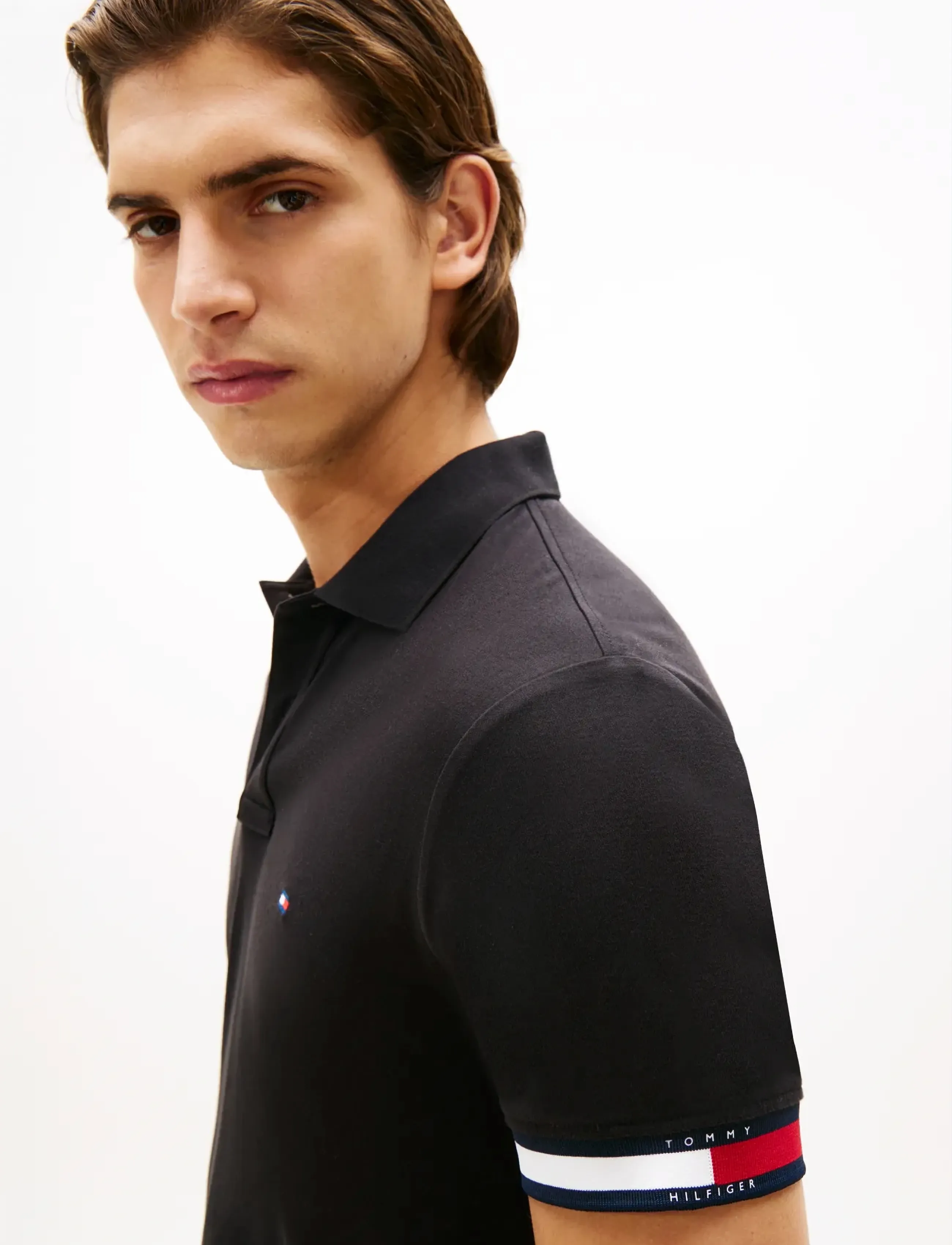Tommy Hilfiger - RWB CUFF LIQUID COTTON SLIM POLO - kortærmede poloer - black - 4
