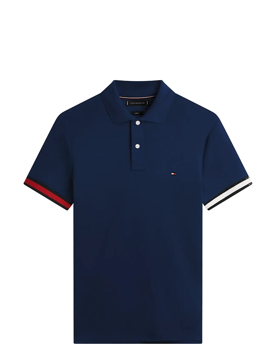 Tommy Hilfiger - RWB CUFF LIQUID COTTON SLIM POLO - kortærmede poloer - carbon navy - 1
