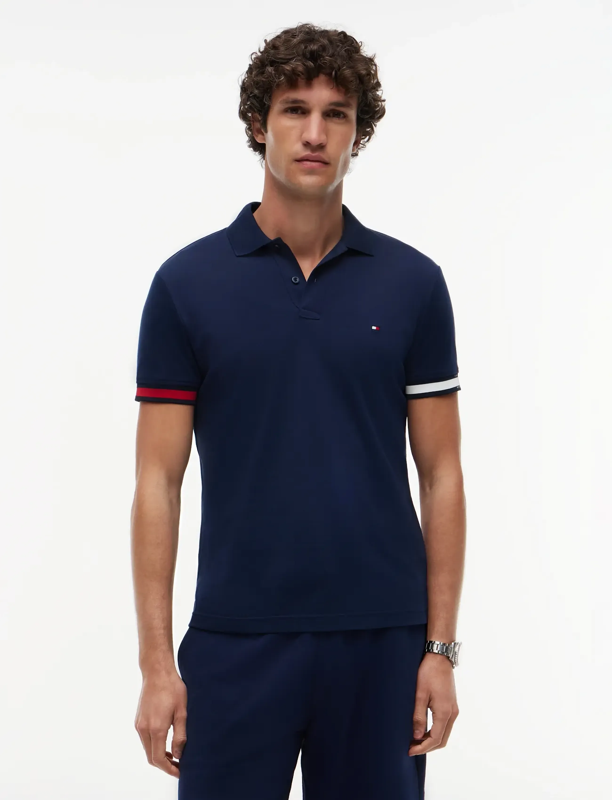 Tommy Hilfiger RWB CUFF LIQUID COTTON SLIM POLO - Kurzärmelig - CARBON NAVY / blue