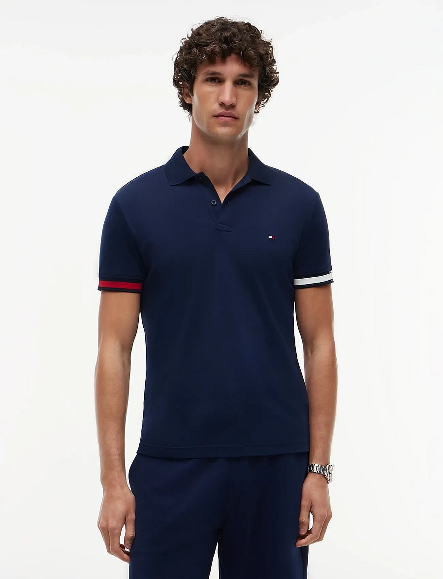 Tommy Hilfiger - RWB CUFF LIQUID COTTON SLIM POLO - kortærmede poloer - carbon navy - 0