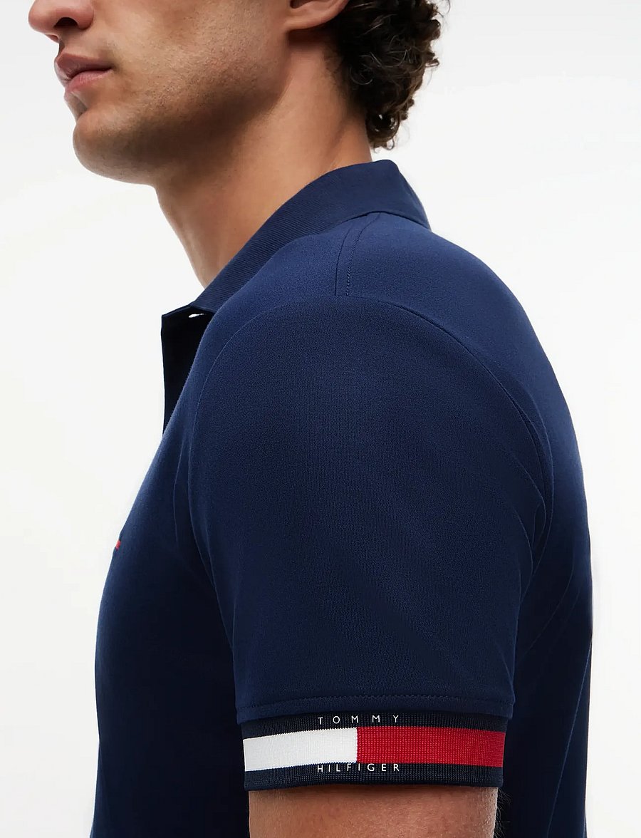 Tommy Hilfiger - RWB CUFF LIQUID COTTON SLIM POLO - kortærmede poloer - carbon navy - 3