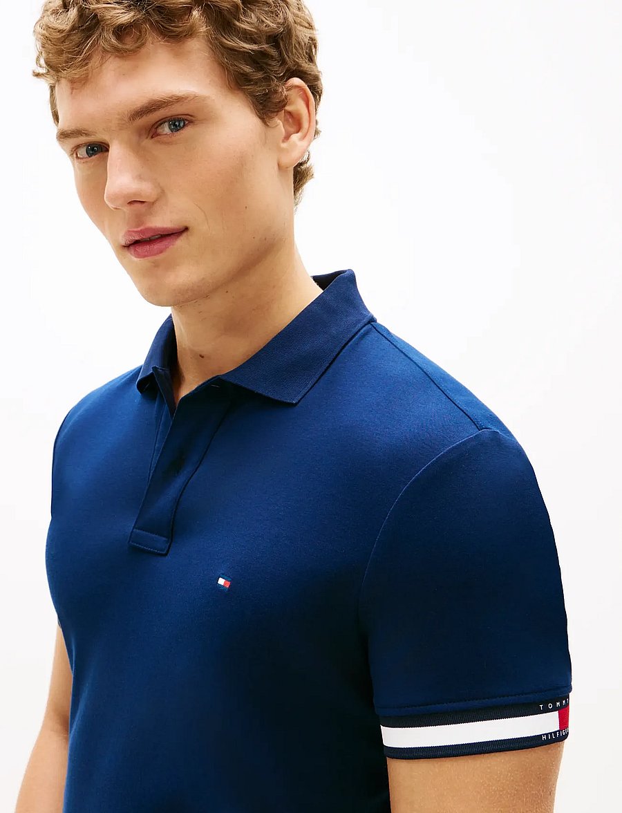 Tommy Hilfiger - RWB CUFF LIQUID COTTON SLIM POLO - lühikeste varrukatega polod - carbon navy - 3