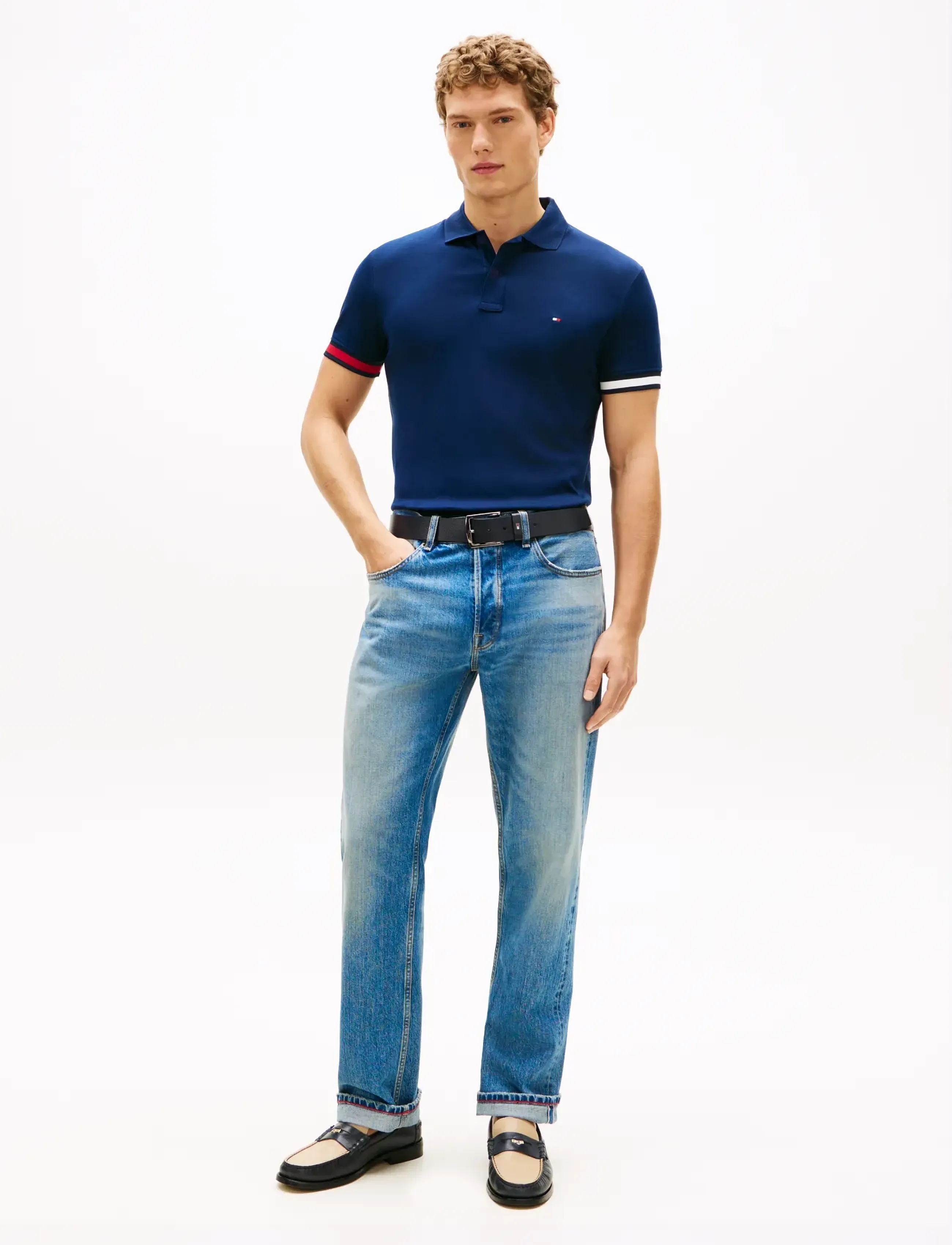 Tommy Hilfiger - RWB CUFF LIQUID COTTON SLIM POLO - lühikeste varrukatega polod - carbon navy - 4