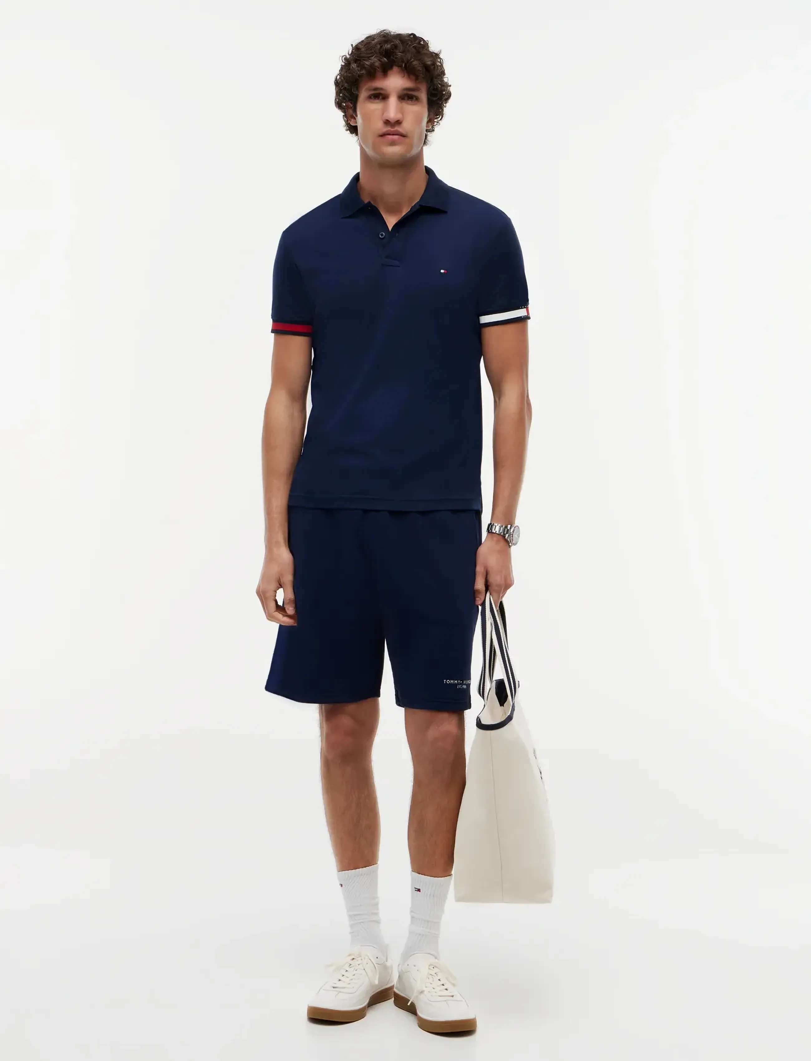 Tommy Hilfiger - RWB CUFF LIQUID COTTON SLIM POLO - kortærmede poloer - carbon navy - 4