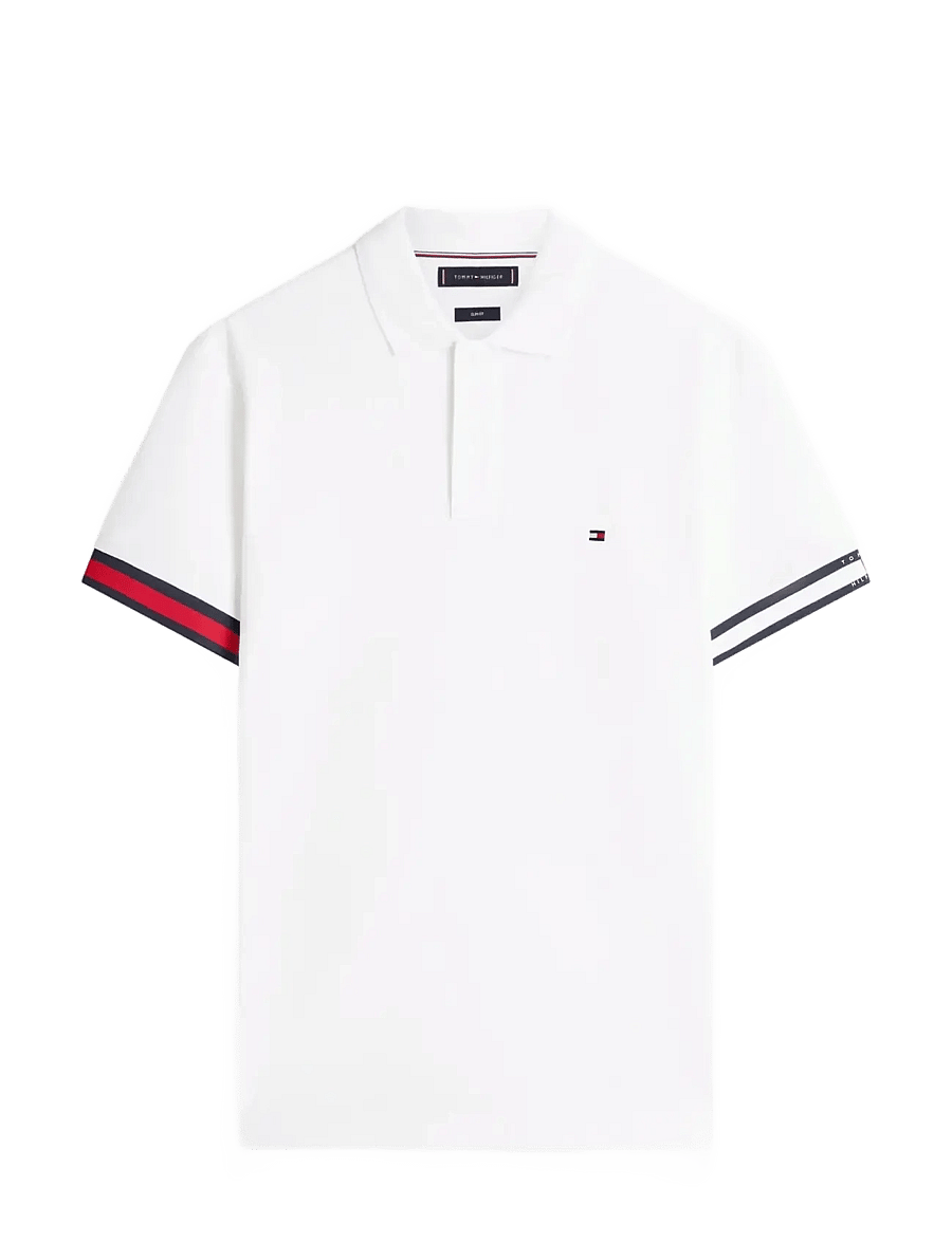Tommy Hilfiger - RWB CUFF LIQUID COTTON SLIM POLO - kortærmede poloer - white - 1