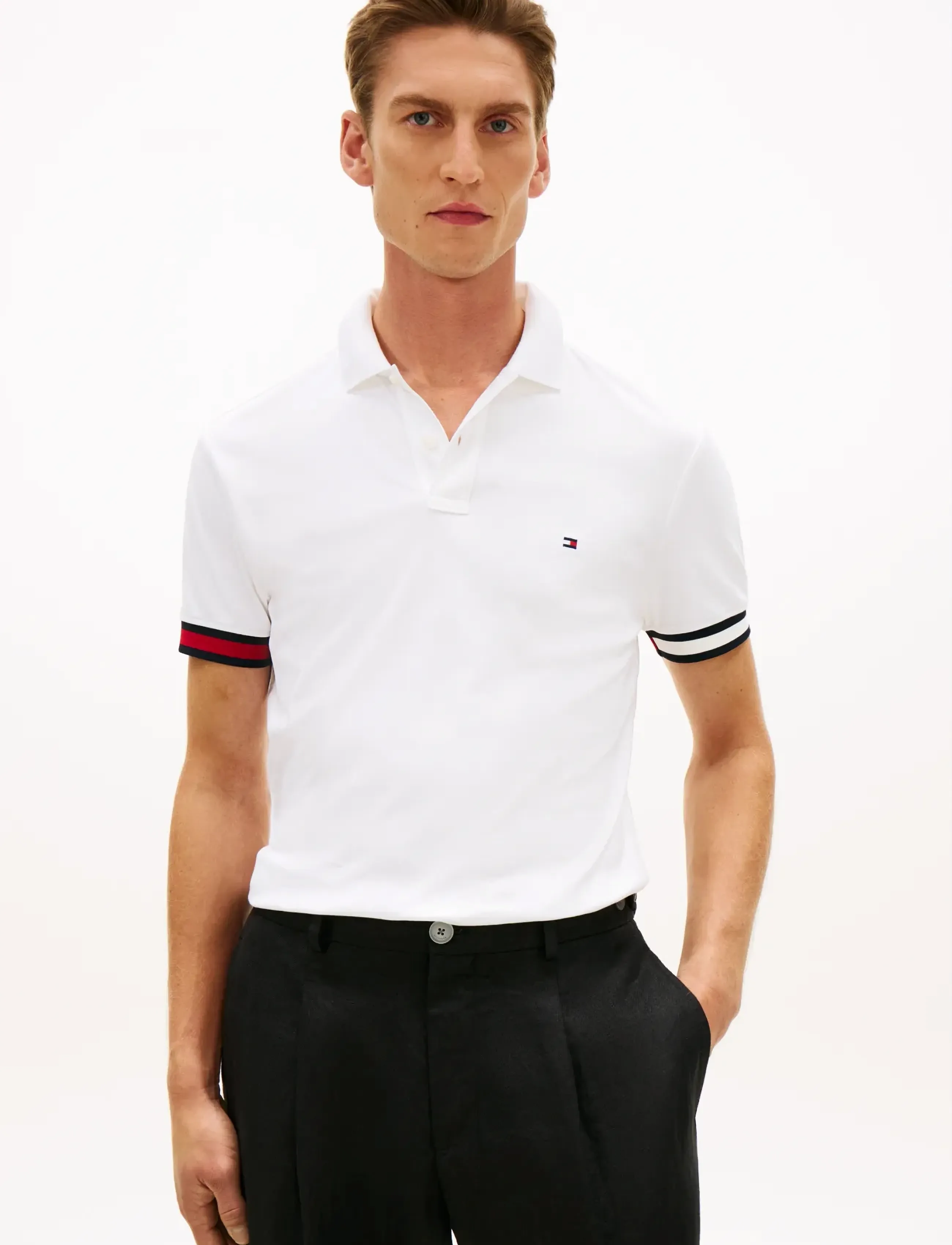 Tommy Hilfiger RWB CUFF LIQUID COTTON SLIM POLO - Kortærmede poloer - WHITE / white