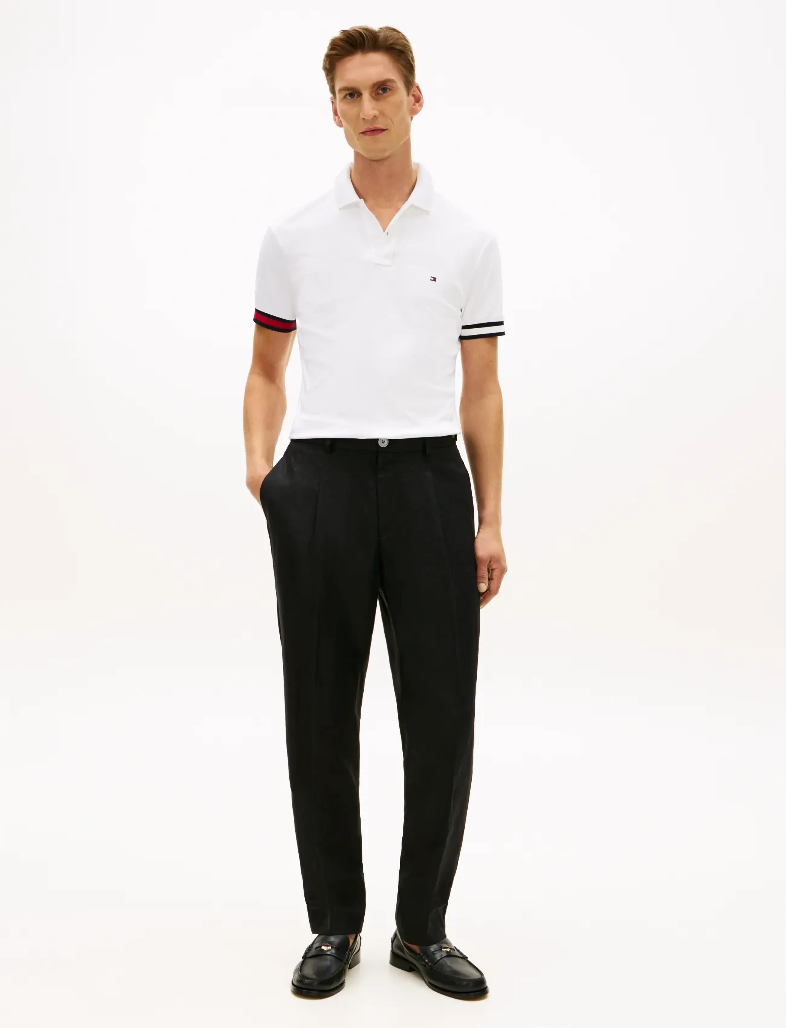 Tommy Hilfiger - RWB CUFF LIQUID COTTON SLIM POLO - kortærmede poloer - white - 3