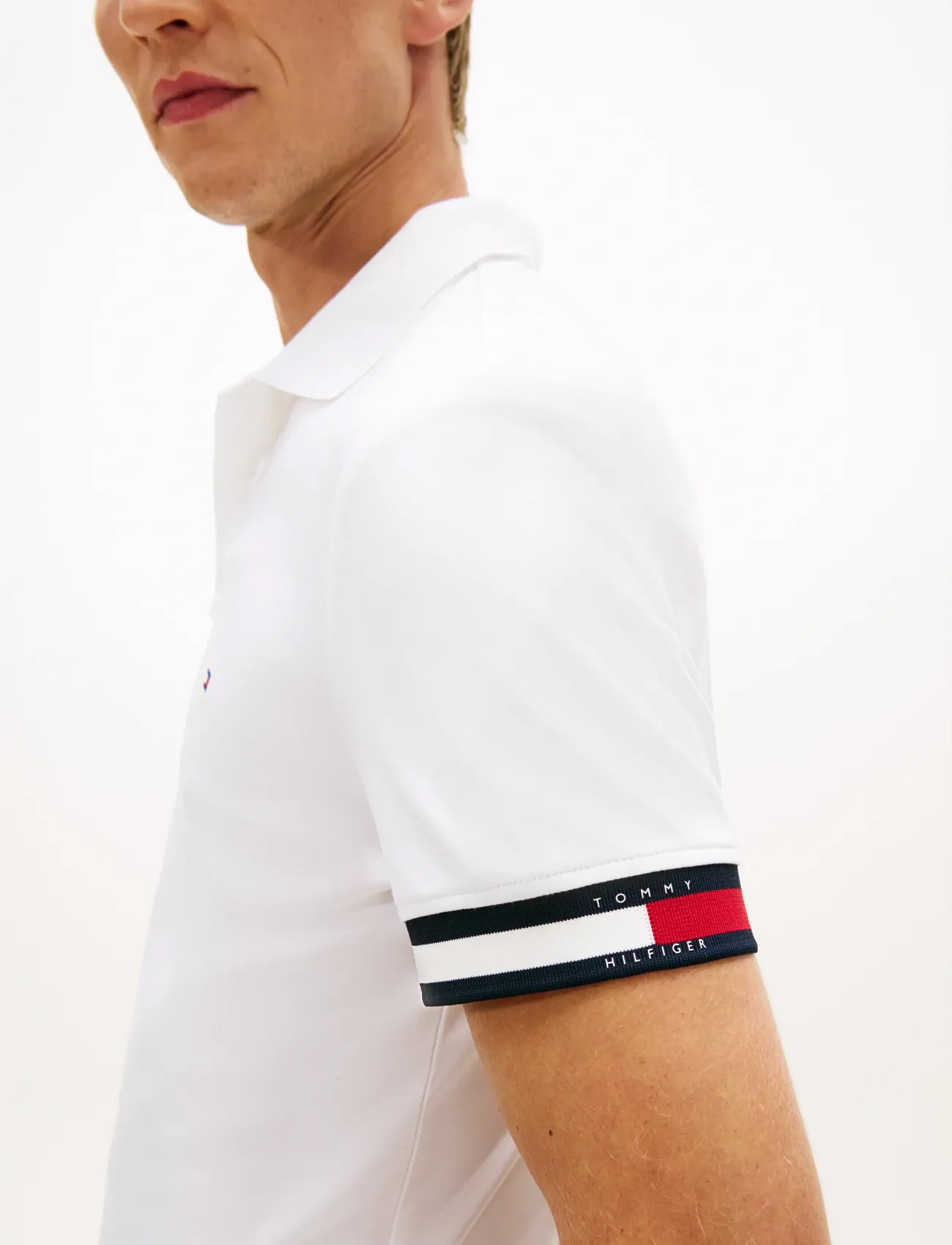 Tommy Hilfiger - RWB CUFF LIQUID COTTON SLIM POLO - kortærmede poloer - white - 4