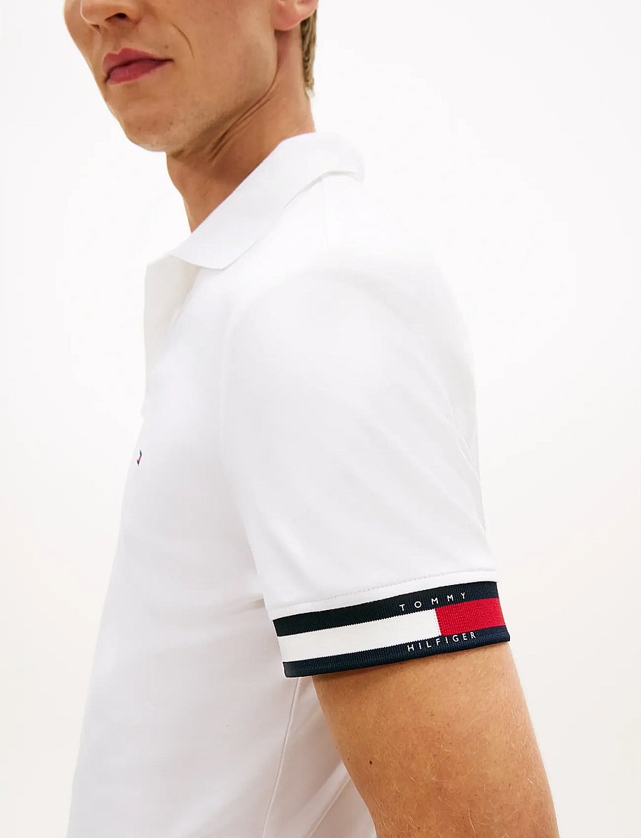 Tommy Hilfiger - RWB CUFF LIQUID COTTON SLIM POLO - kortærmede poloer - white - 4