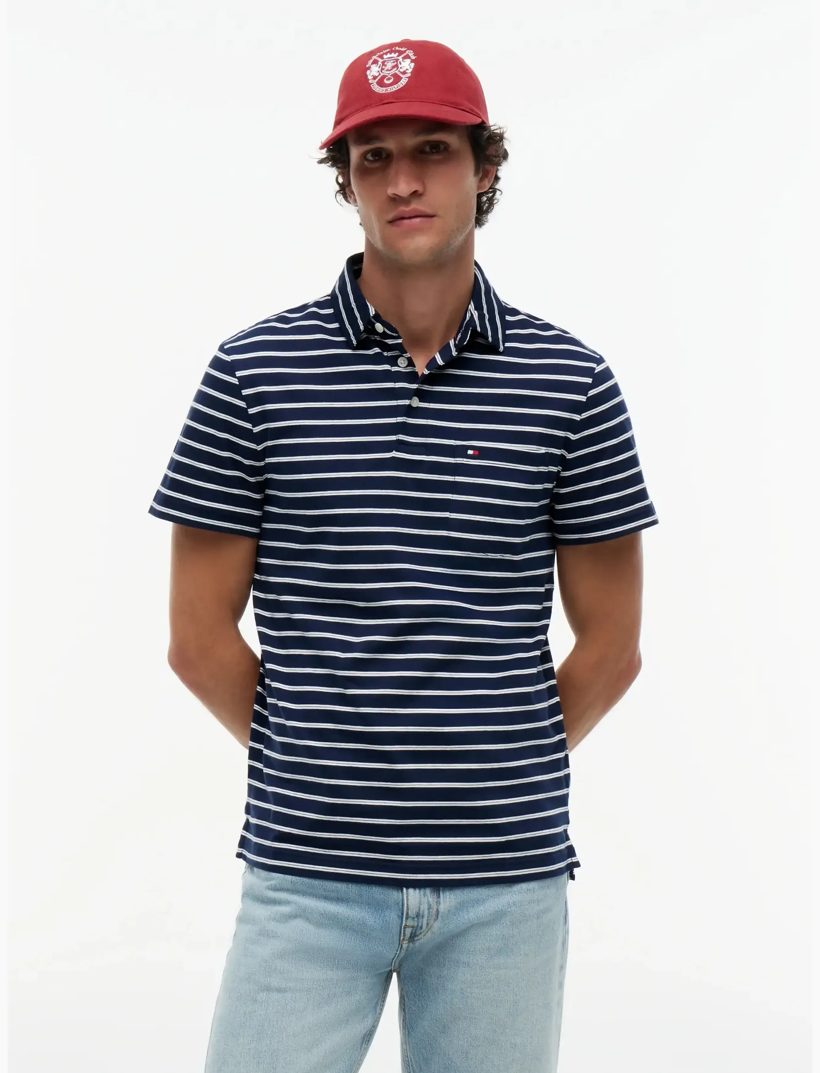 Tommy Hilfiger Single Jersey Stripe Reg Polo, Stribet Poloshirt, Navy, Str: XXL