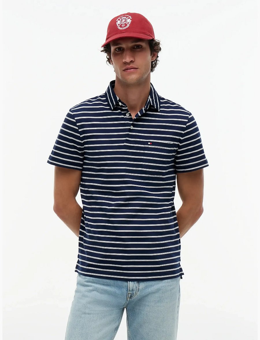 Tommy Hilfiger - SINGLE JERSEY STRIPE REG POLO - kurzärmelig - carbon navy ivory petal - 0