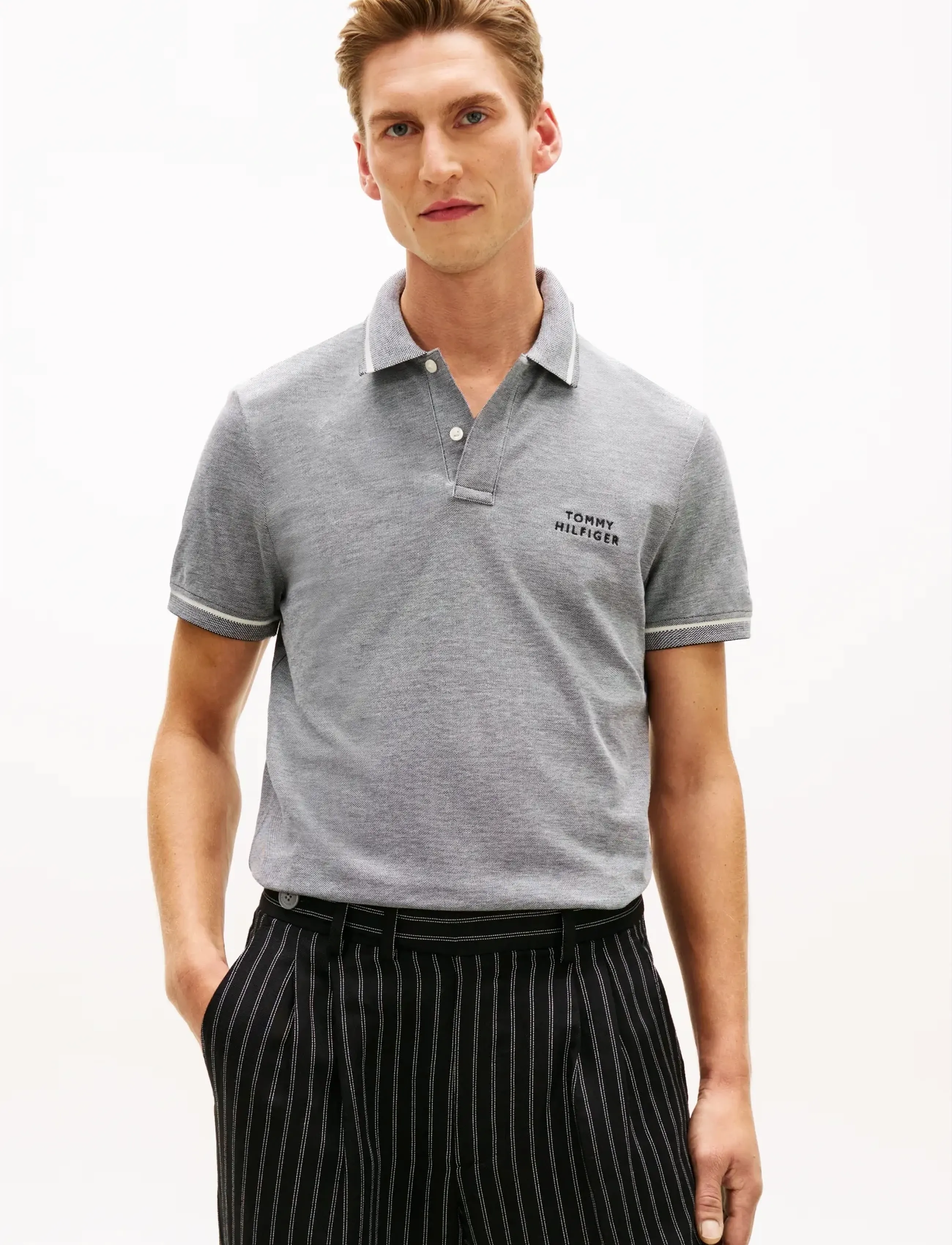 Tommy Hilfiger Oxford Two Tone Reg Placket, Mænd, To-Tonet Poloshirt, Grå, Str: L
