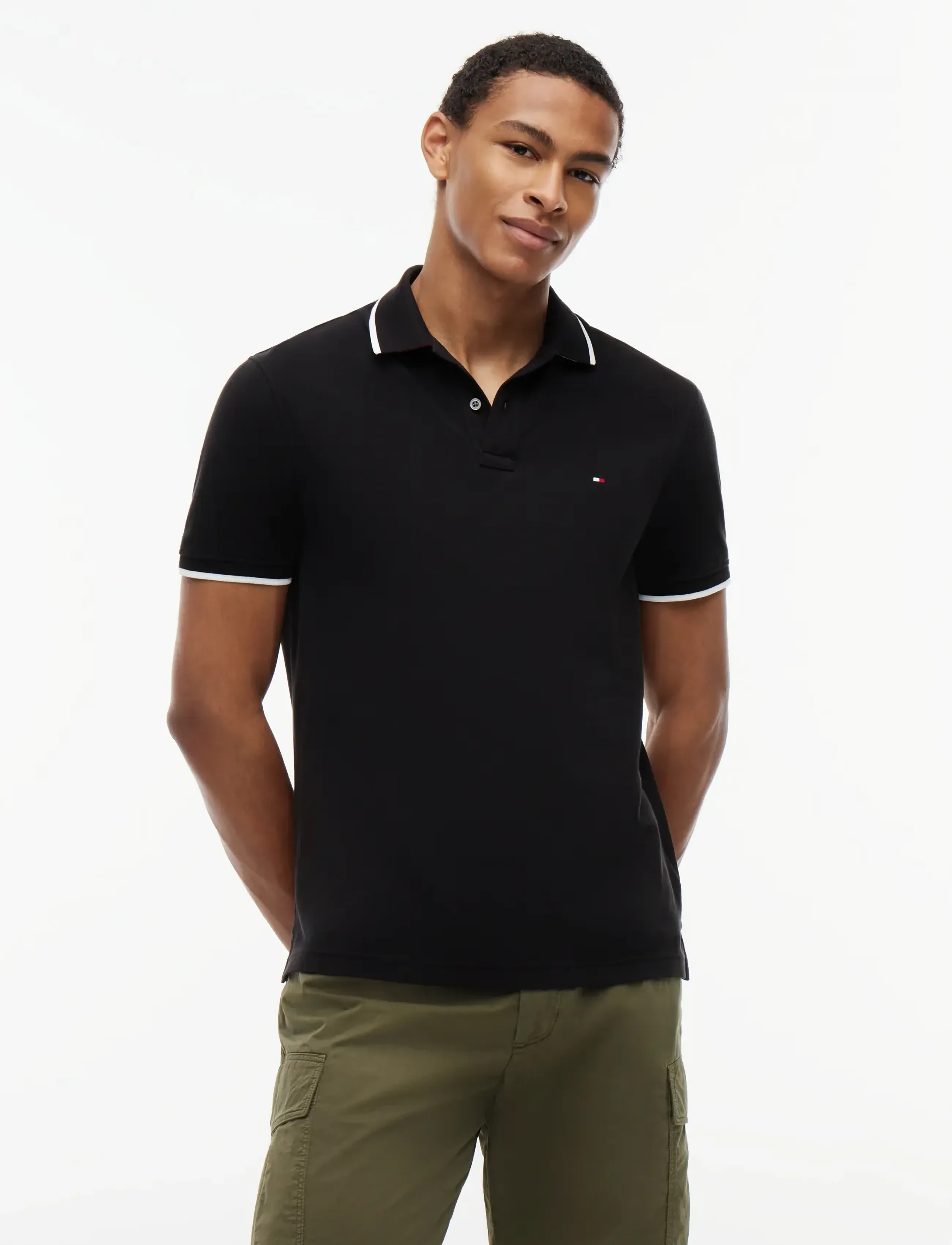 Tommy Hilfiger PIQUE UNDERCOLLAR REG POLO - Kurzärmelig - BLACK / black