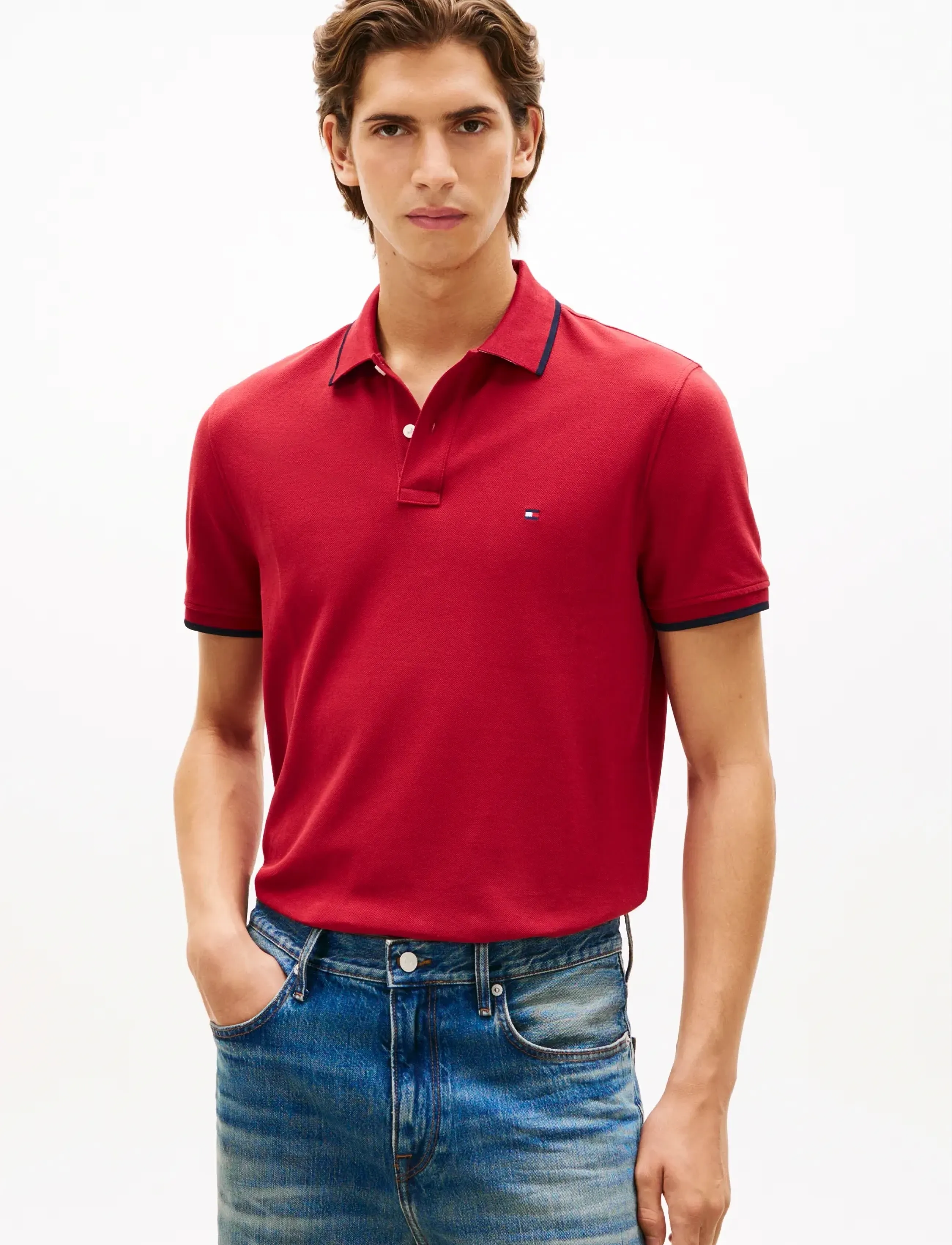 Tommy Hilfiger Pique Undercollar Reg Polo, Mænd, Pique Poloshirt, Rød, Str: S